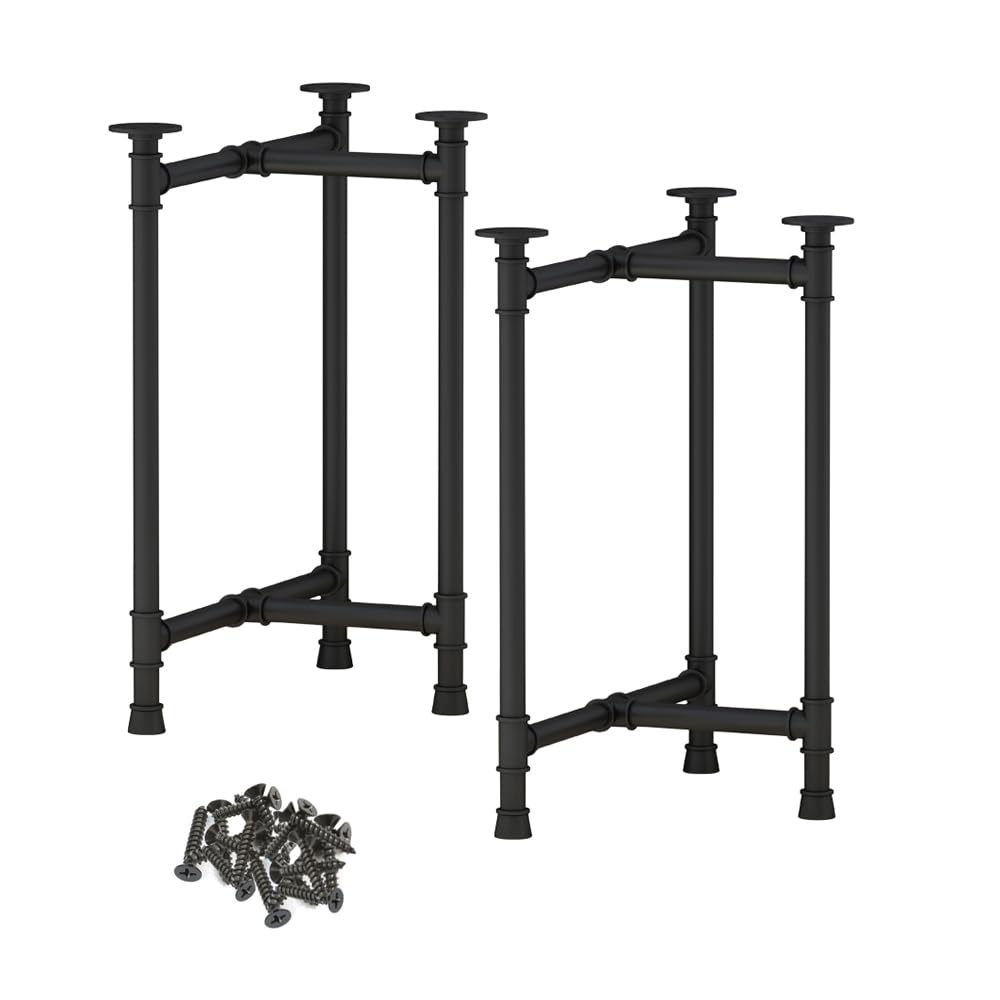 Heavy Duty Metal Table Legs 28 Inch - Industrial Black Desk Legs Set of 2, Modern Dining Furniture Legs with Steel Pipe Design for Kitchen Tables, Workbenches & Office Desks