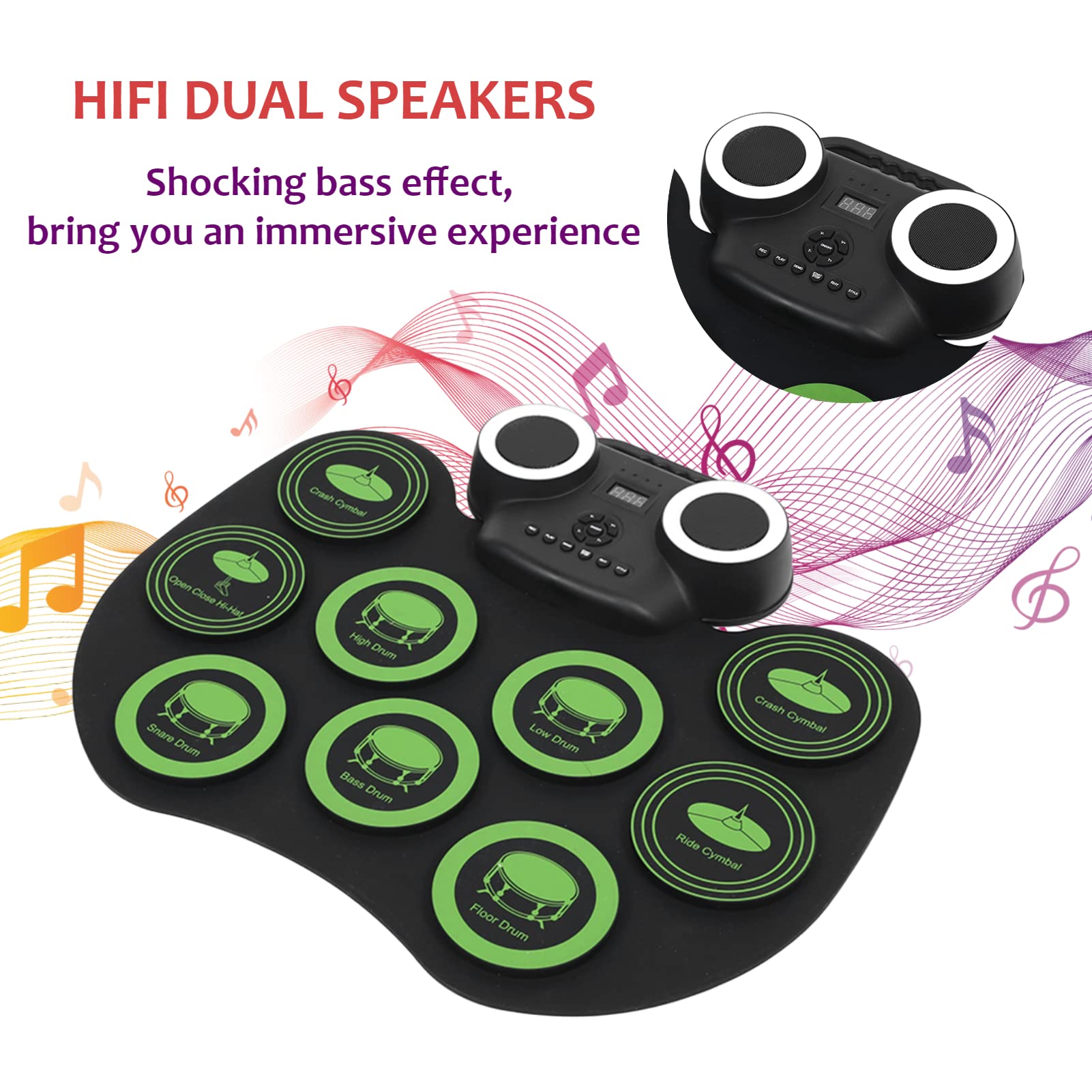 EBTOOLS Electronic Drum Kit - Portable USB Electric Drum Set with Dual Speakers, Bluetooth Connectivity & RGB Lighting Effects - Perfect for Home Practice, Studio Recording & Live Performances
