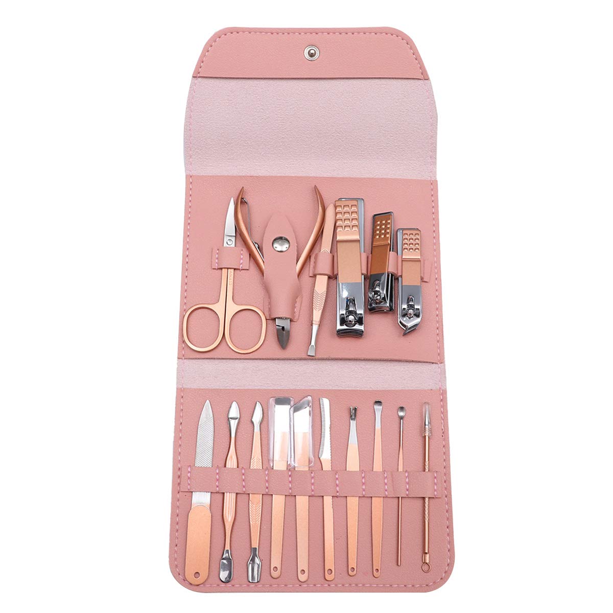 16-Piece Nail Grooming Kit - Professional Nail Clippers, Cuticle Cutter, Nail File & Fine Tooth Comb - Rose Gold Travel Manicure Set for Home & Salon Use