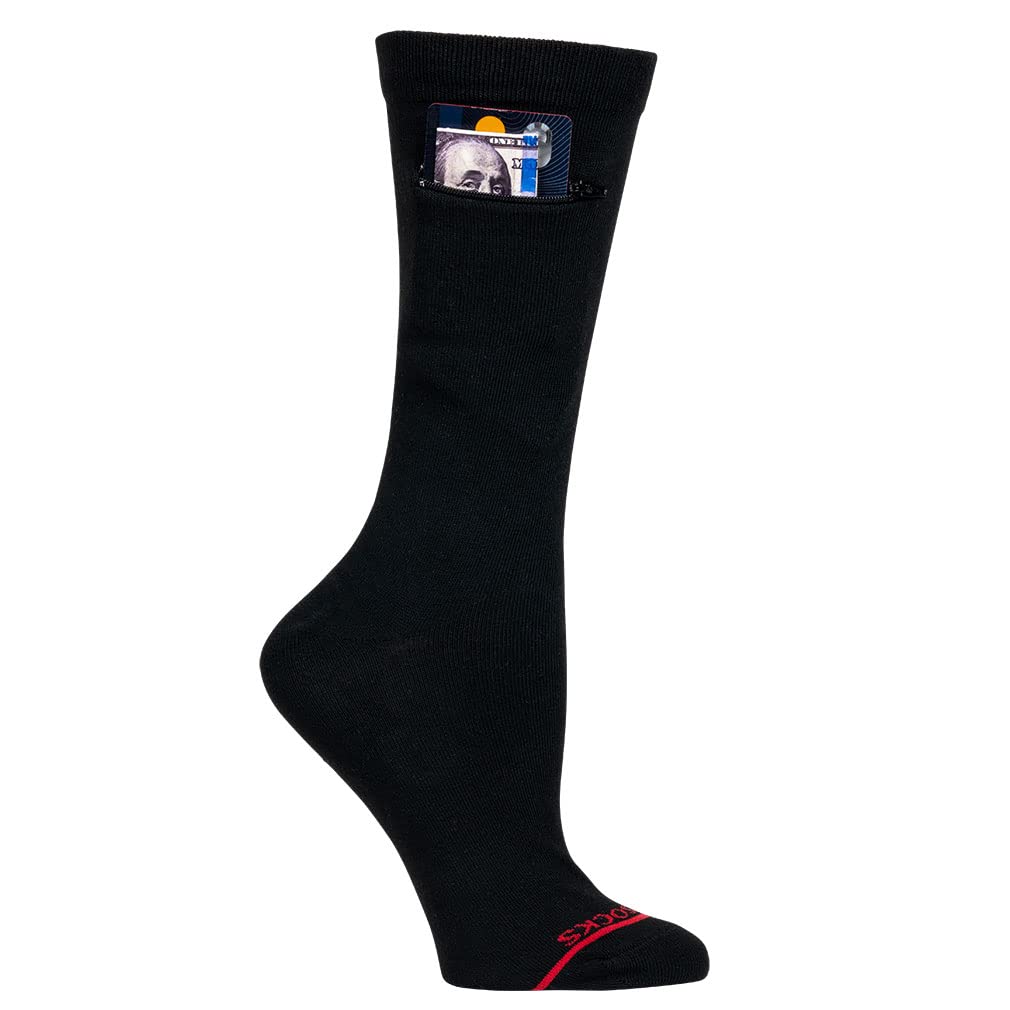 Moisture Wicking Anti Pickpocket Crew Socks for Women & Men with Hidden Pocket - Travel, Hiking & Everyday Wear Dress Socks