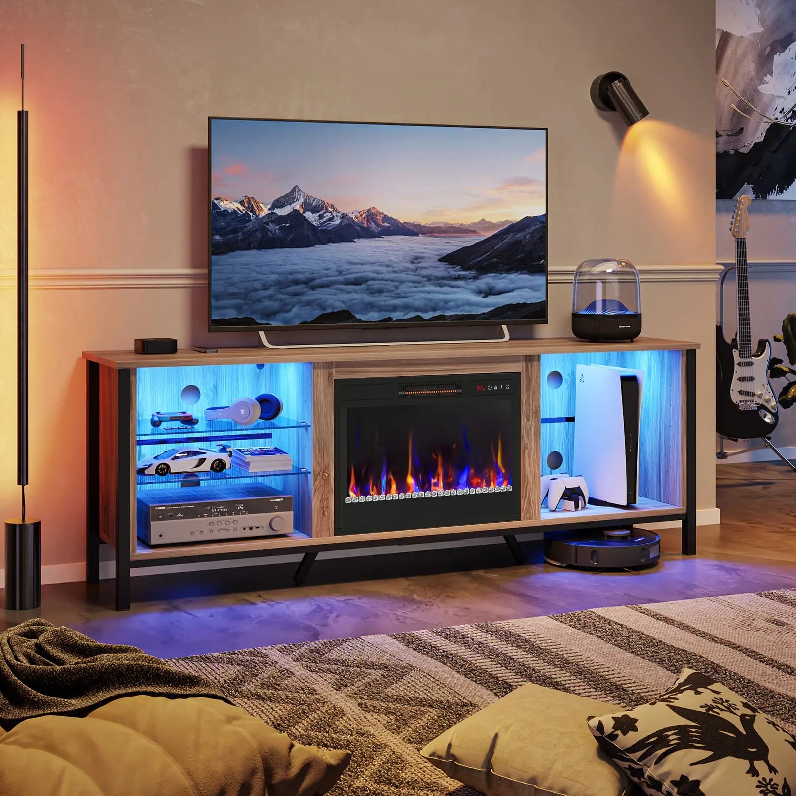 Bestier Modern LED Fireplace TV Stand with Electric Heater - 60 Inch Entertainment Center for Living Room, Bedroom & Home Theater