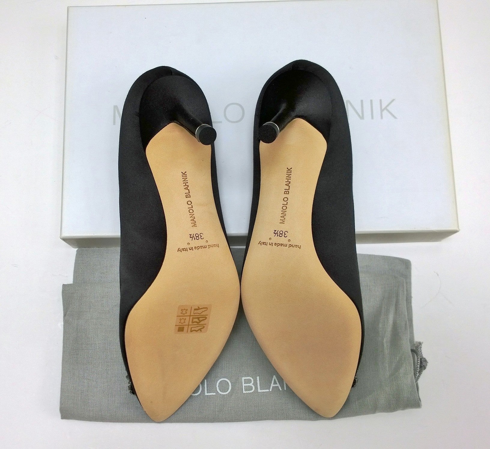 Manolo Blahnik Hangisi 70mm Black Satin Pumps with Rhinestone Buckle - Elegant Evening Heels for Weddings, Parties & Special Occasions