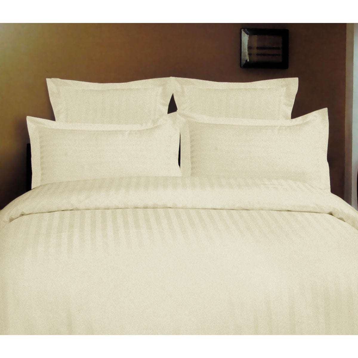 1000TC Luxury Self-Striped Tailored Quilt Cover Set - King Size Ivory - Soft Bedding for Master Bedroom & Guest Room - Breathable Cotton Quilt Cover for All Seasons