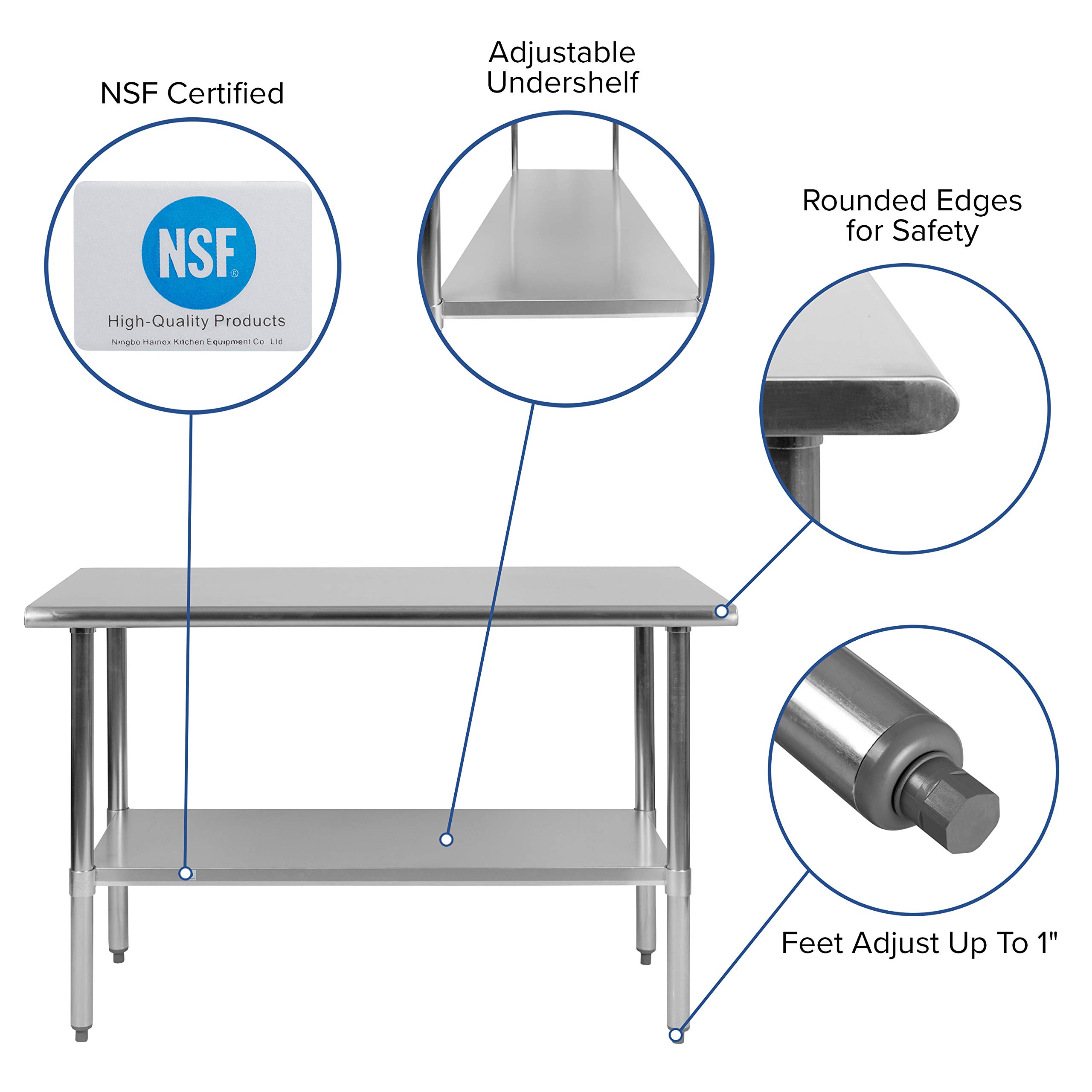 Flash Furniture Rawcliffe NSF Certified Stainless Steel Commercial Kitchen Prep Table with Storage - 48