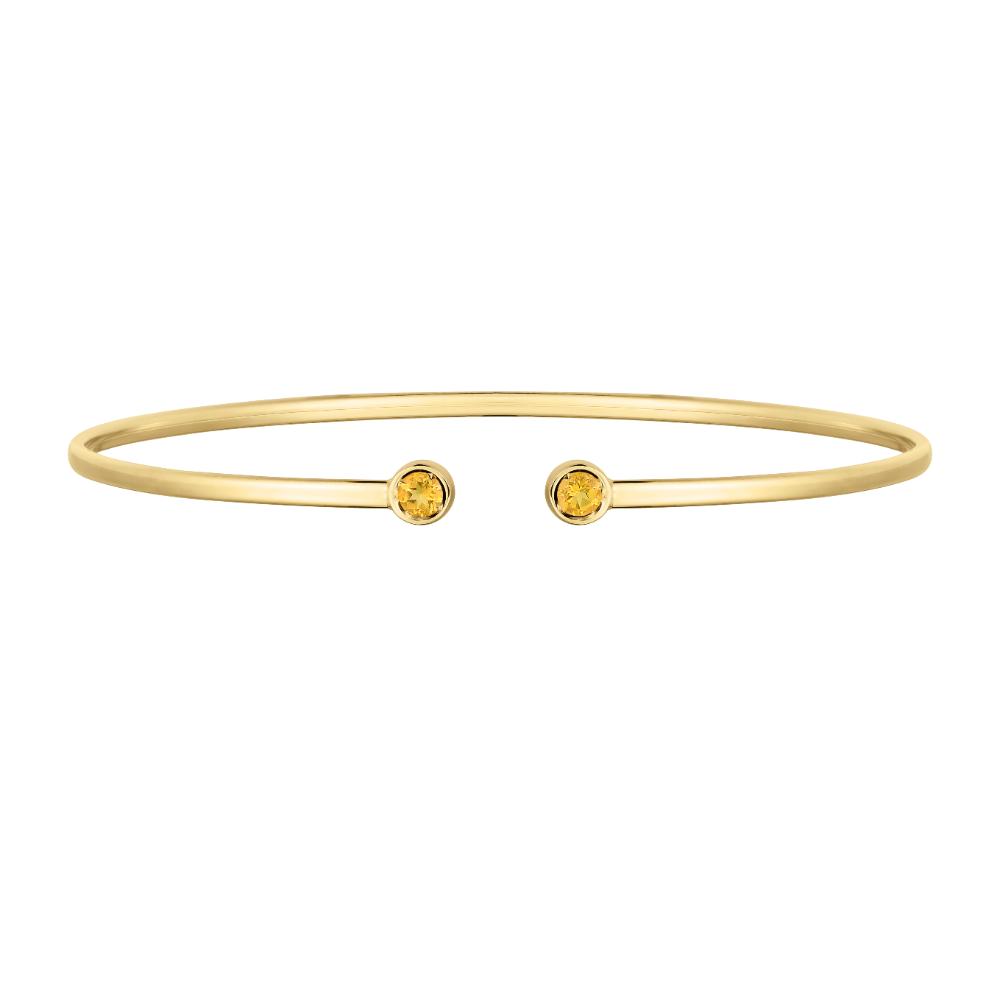 14K Gold Citrine Open Cuff Bangle Bracelet for Women - Elegant Adjustable Wrist Jewelry Gift for Birthday, Anniversary & Special Occasions