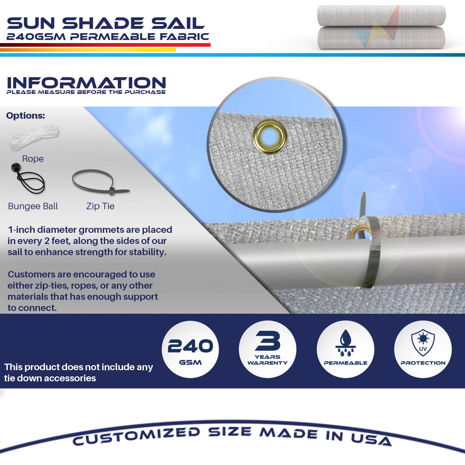 6' x 7' UV Block Sun Shade Sail Canopy Cover with Grommets & D-Rings - Light Gray Outdoor Straight Edge Sun Protection for Pergola, Backyard, Patio - Perfect for Shading Play Areas, Poolside Lounging and Garden Relaxation