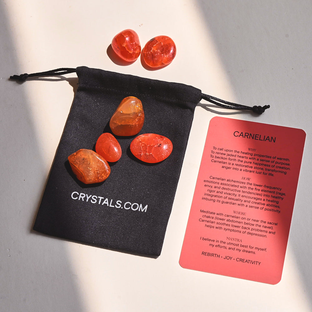 Natural Carnelian Tumbled Stones Healing Crystal Pouch - Chakra Balancing, Stress Relief & Positive Energy - Perfect for Meditation, Reiki, Jewelry Making & Home Decor