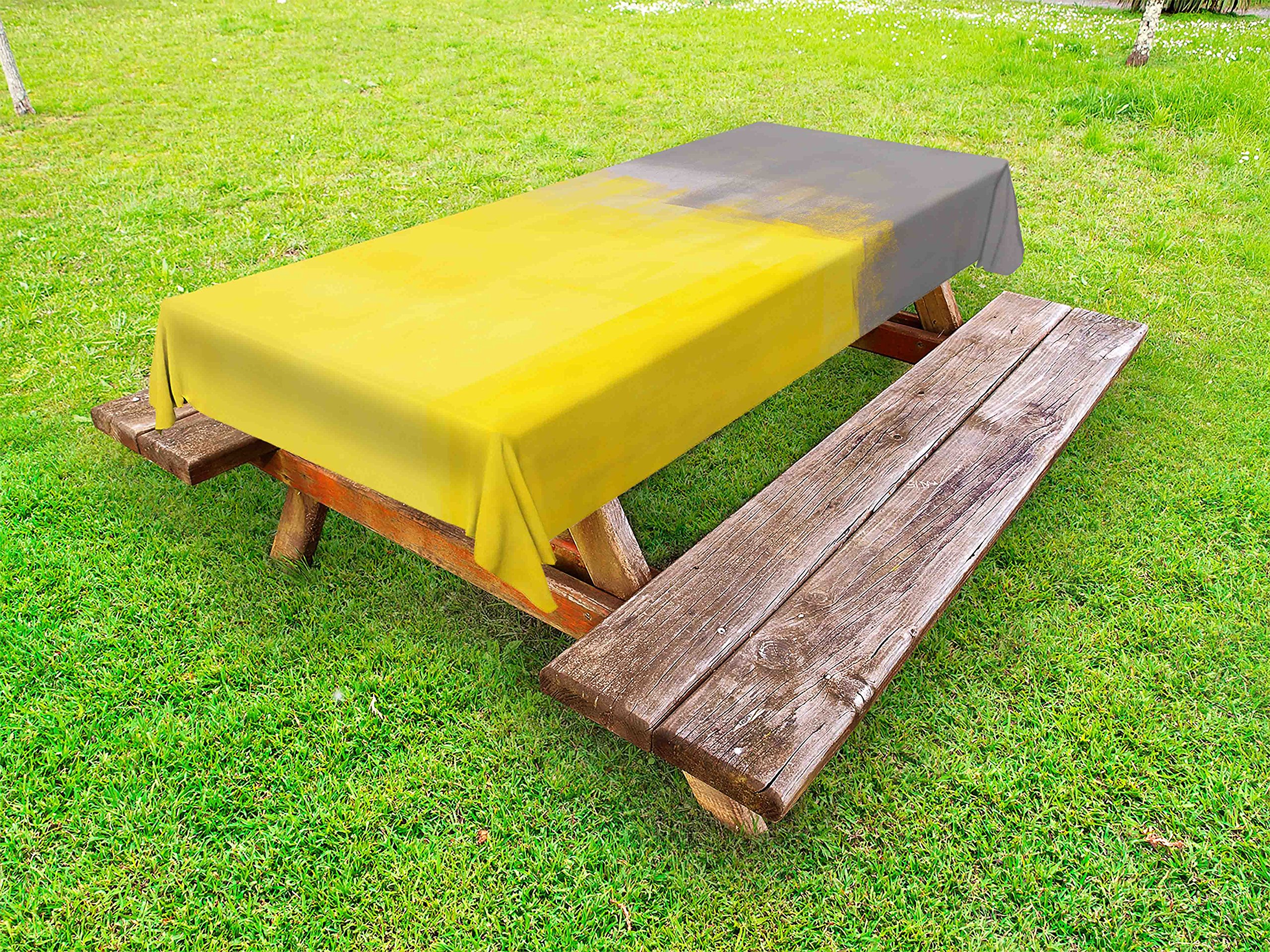 Ambesonne Grey and Yellow Outdoor Tablecloth - Grunge Street Style Painting Brush Print Ombre Design - Washable Picnic Table Cover 58x104 Inches - Perfect for BBQs, Garden Parties & Outdoor Dining (Dimgray Yellow)