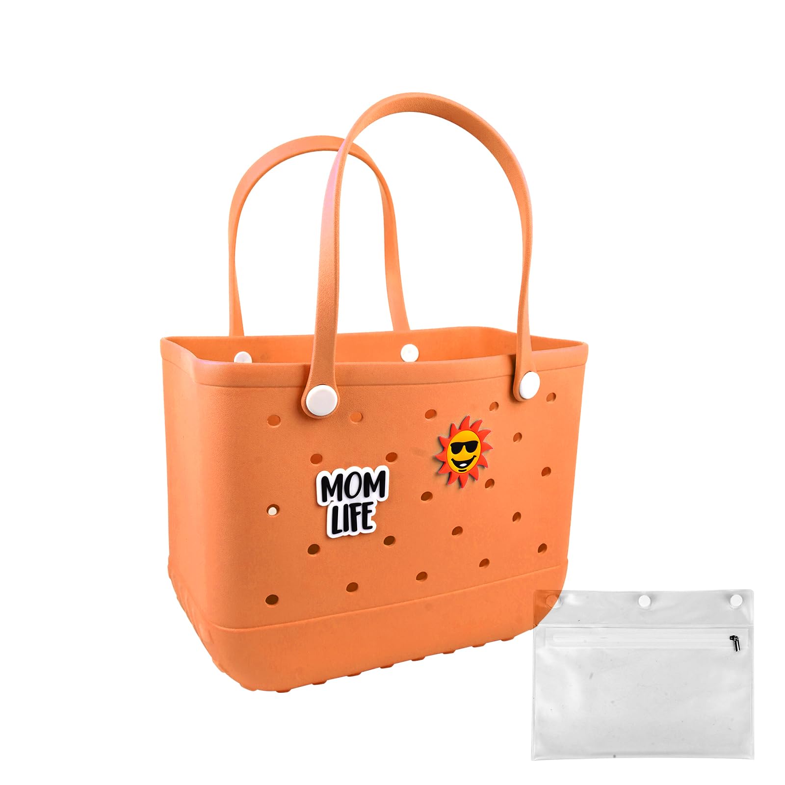 Waterproof Washable Durable Rubber Beach Tote Bag with Zipper Pocket & Phone Pouch - Large Open Purses for Pool, Boat, Beach & Travel (White X-Large/Orange Large) - Perfect for Summer Vacations, Swimming & Outdoor Activities