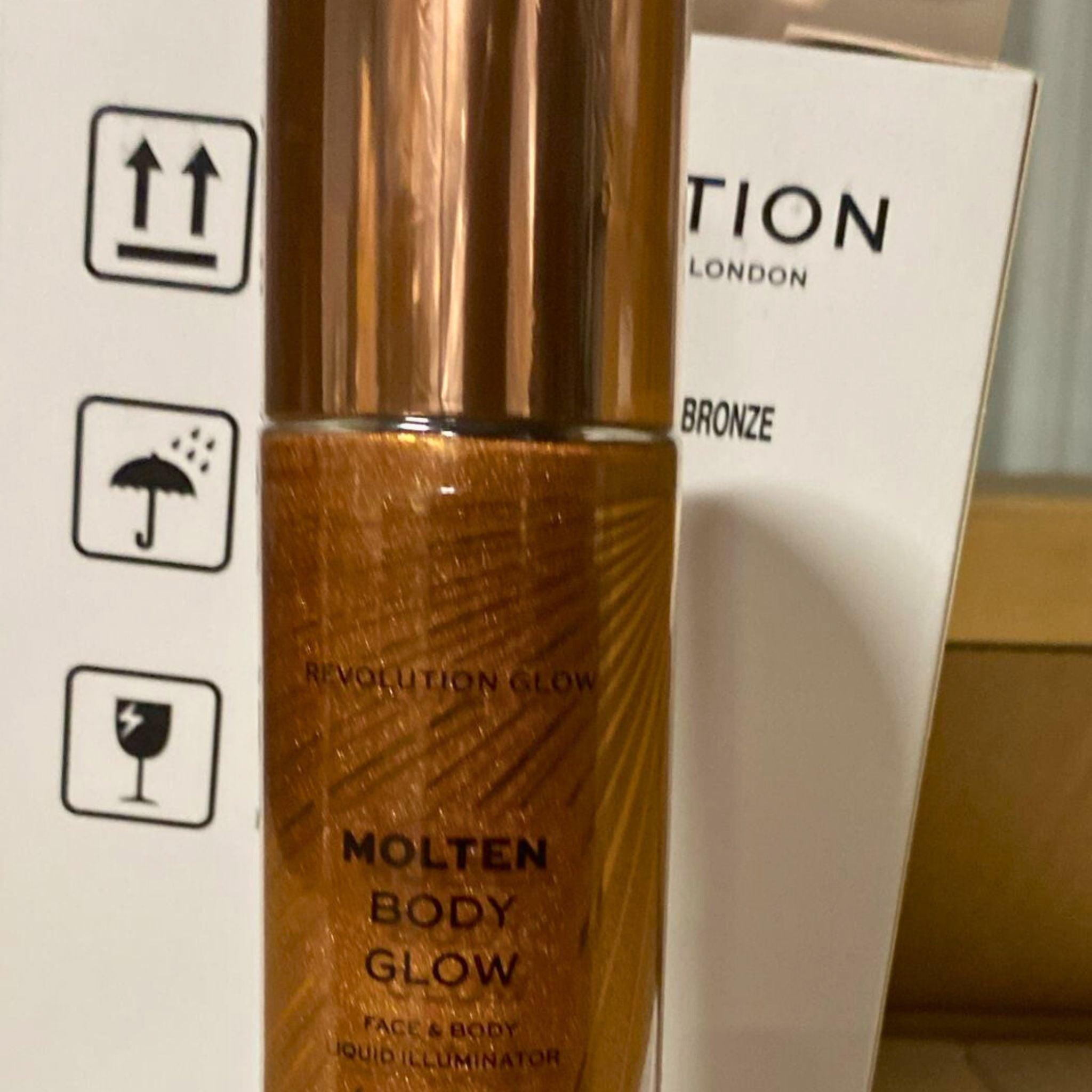 Revolution Molten Body Glow Face & Body Liquid Illuminator Bronze 3.38 oz (36 Pcs) - Natural Sun-Kissed Glow for Face & Body, Perfect for Summer, Beach, and Special Occasions