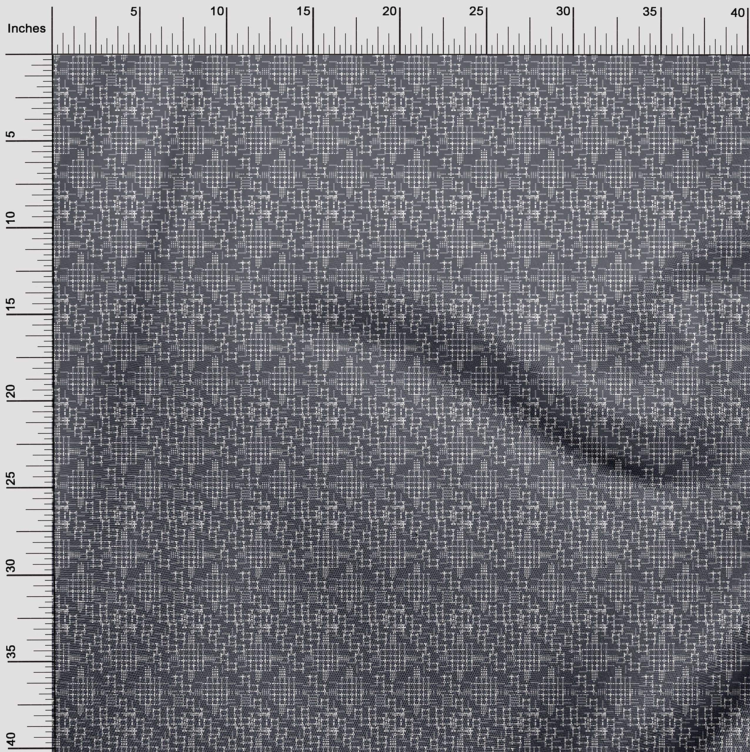 oneOone Polyester Spandex Fabric - Geometric Maze Kasuri Print Stretch Fabric 56