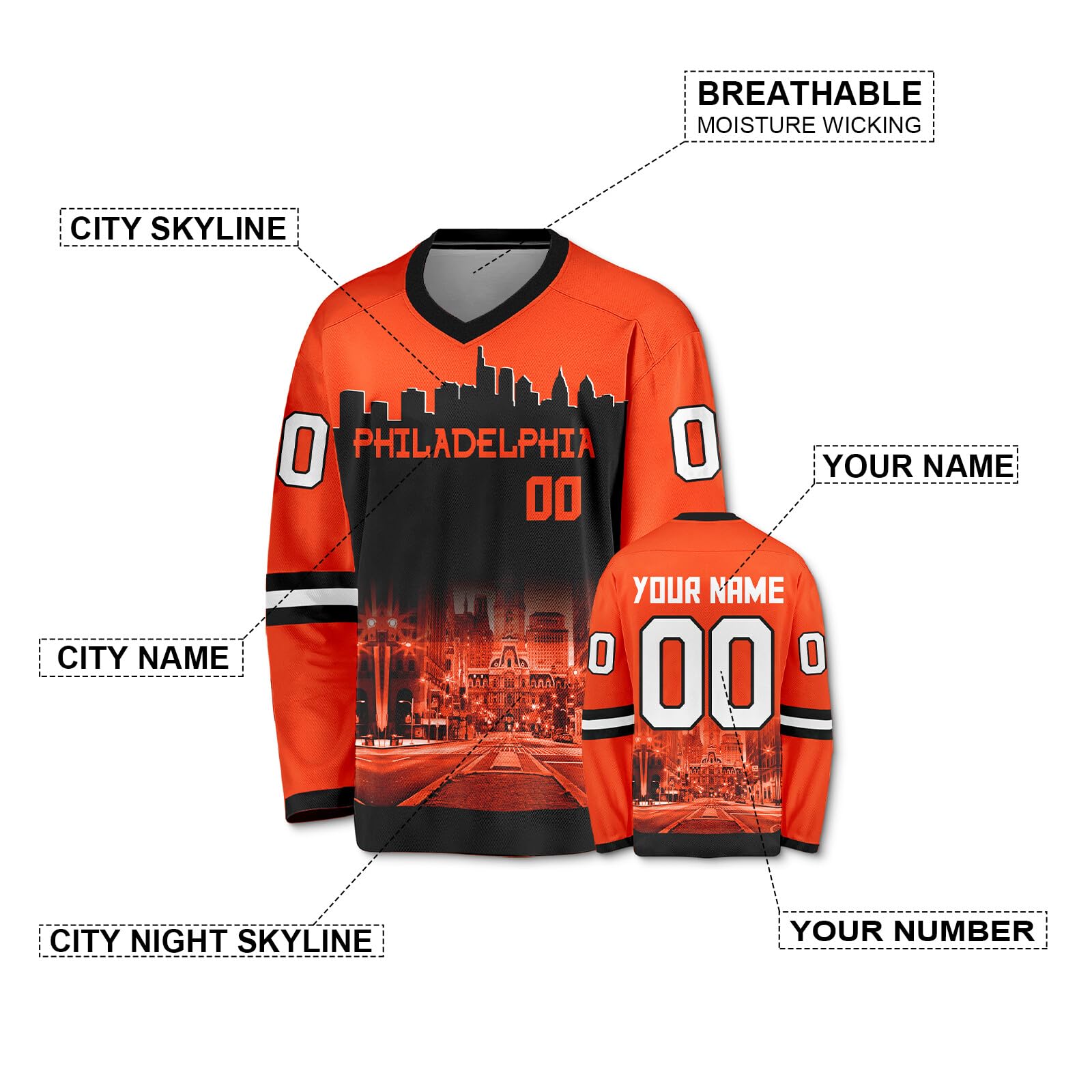 Custom Hockey Jersey Personalized with City Night Skyline - Hockey Fan Gifts for Men, Women & Youth - Perfect for Games, Tournaments & Fan Apparel