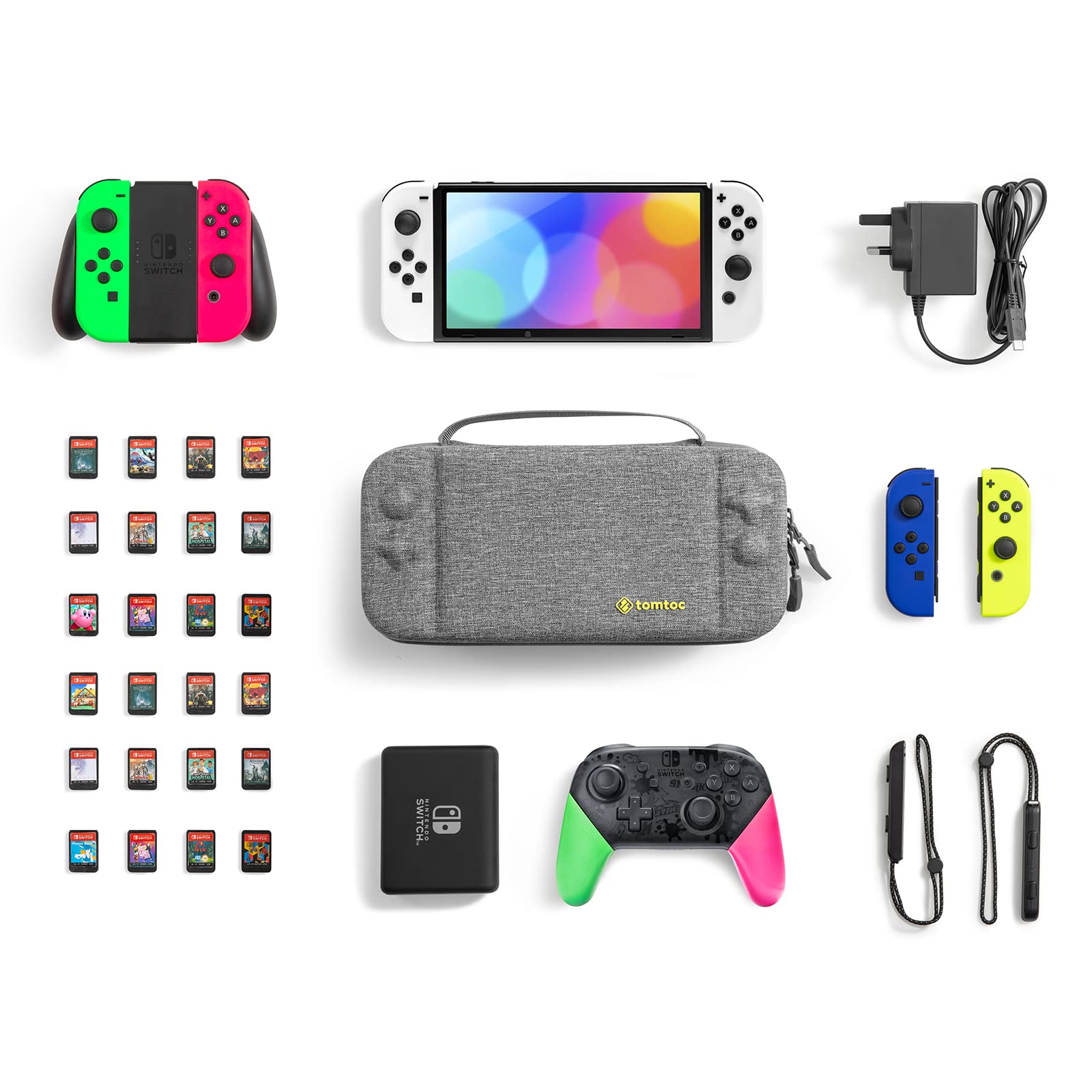 tomtoc Hard Carrying Case for Nintendo Switch & Switch OLED - Protective Travel Case Fits Console, Pro Controller, Charger & 24 Game Cards | Durable Switch Accessories for Gaming On The Go