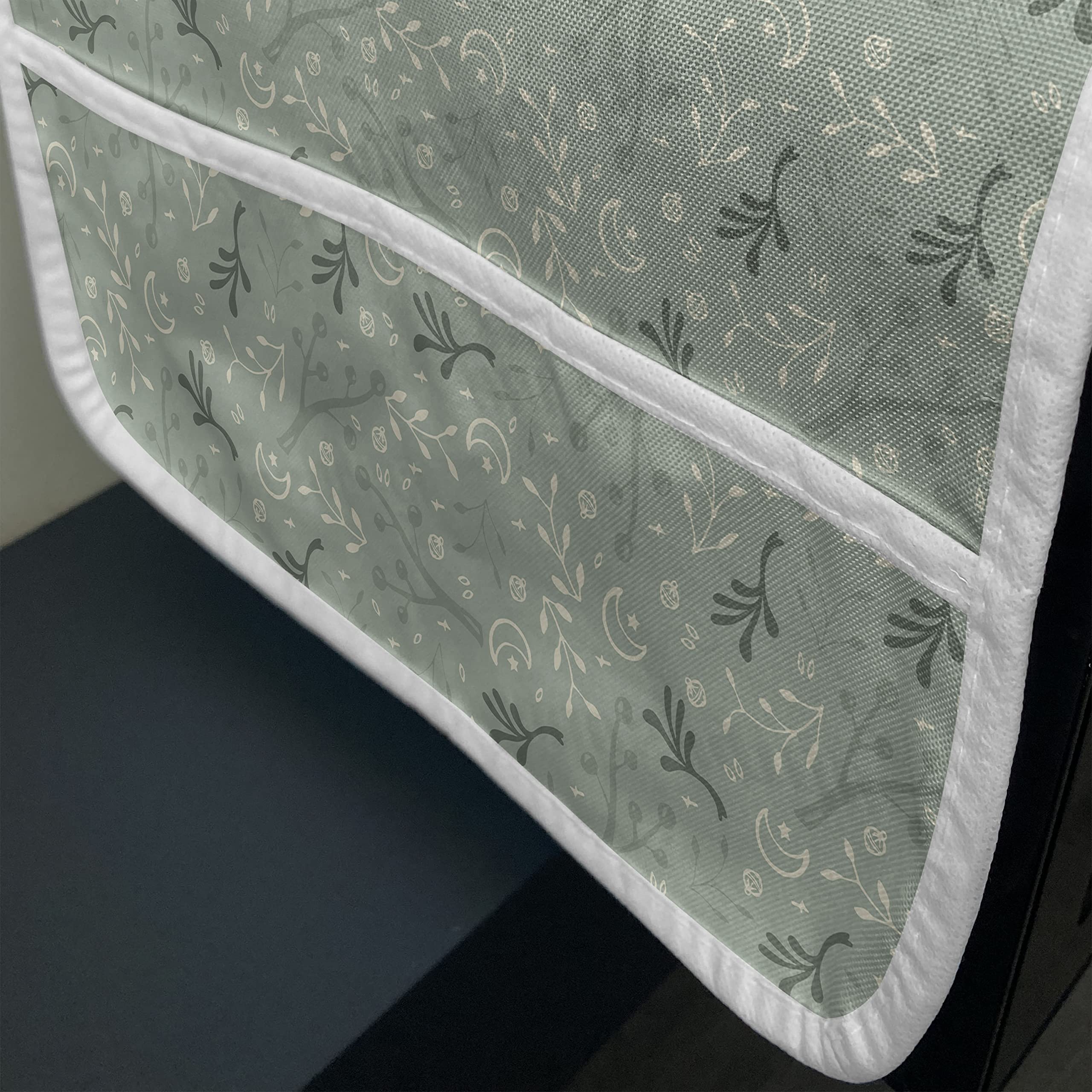 Ambesonne Christmas Microwave Cover - Waterproof Holiday Themed Design with Moons, Stars & Branches - 36 x 12 Inch Kitchen Organizer with Pockets in Pale Sage Green & Cream - Perfect for Holiday Decor & Microwave Protection