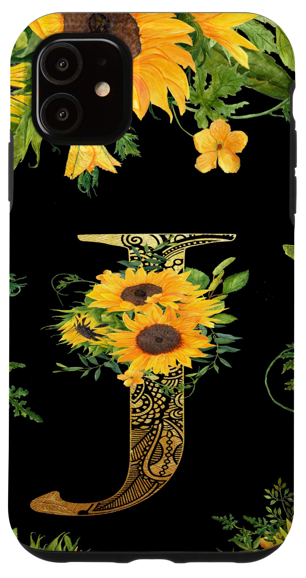 Personalized iPhone 11 Case with Sunflower Design & Monogram Letter J - Perfect Gift for Women, Girls, Teens | Cute Protective Phone Cover for Everyday Use, School, Work & Travel