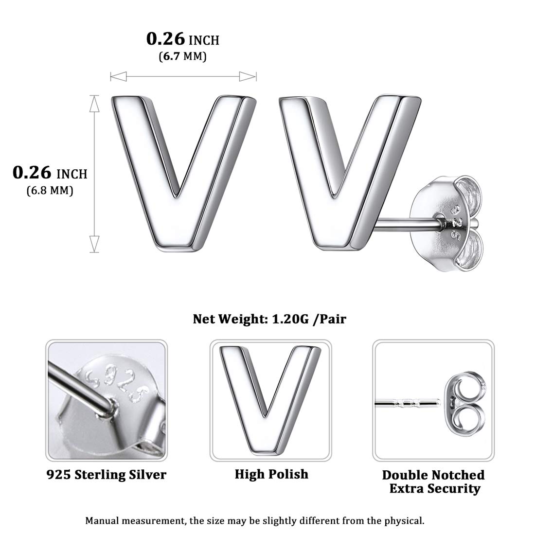 Hypoallergenic 925 Sterling Silver Initial Letter Stud Earrings for Women - Tiny A-Z Alphabet Studs for Sensitive Ears - Gift Box Included | Perfect for Everyday Wear, Gifts & Special Occasions