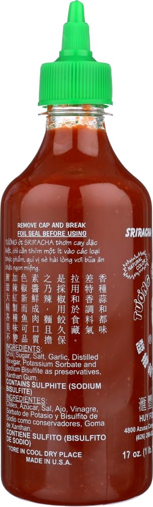 6 Bottles Huy Fong Sriracha Hot Chili Sauce 17oz - Spicy Flavor Enhancer for Asian Dishes, Burgers, Tacos & More
