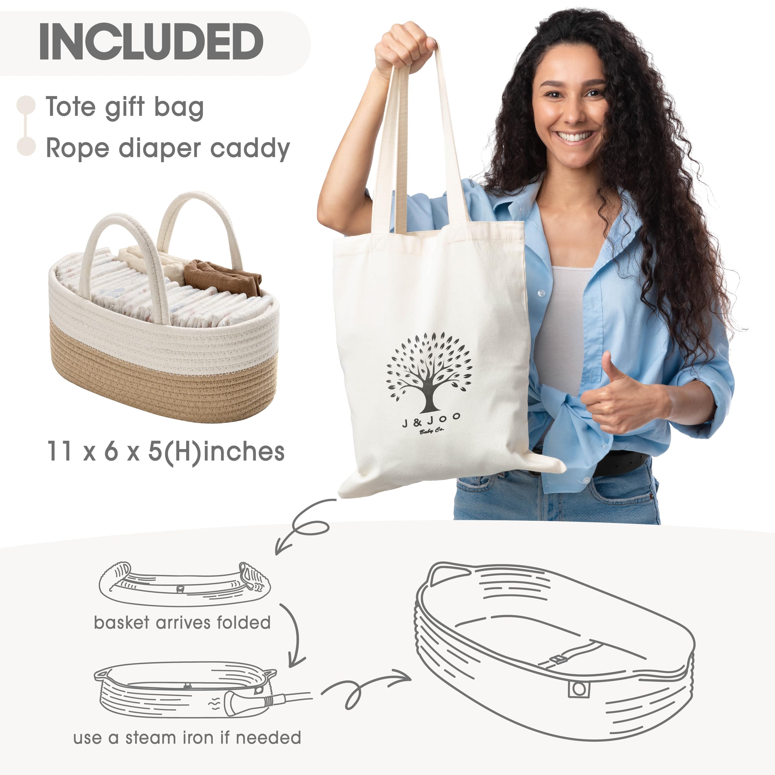 J&JOO Baby Changing Basket - Portable Diaper Caddy Set with Cotton Rope Basket & Changing Pad for Dresser | Nursery Organizer for Baby Essentials | Perfect Baby Shower Gift for New Parents | Ideal for Home, Travel & On-the-Go Diaper Changes