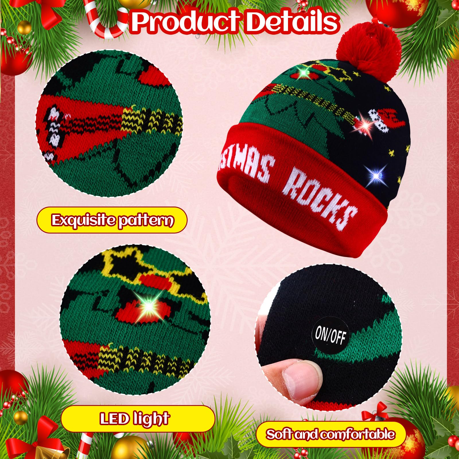30 Pack LED Christmas Beanie Hats - Light Up Knit Winter Hats for Men & Women - Colorful Holiday Party Favors (Great for Xmas Parties, Gifts & Winter Festivals)
