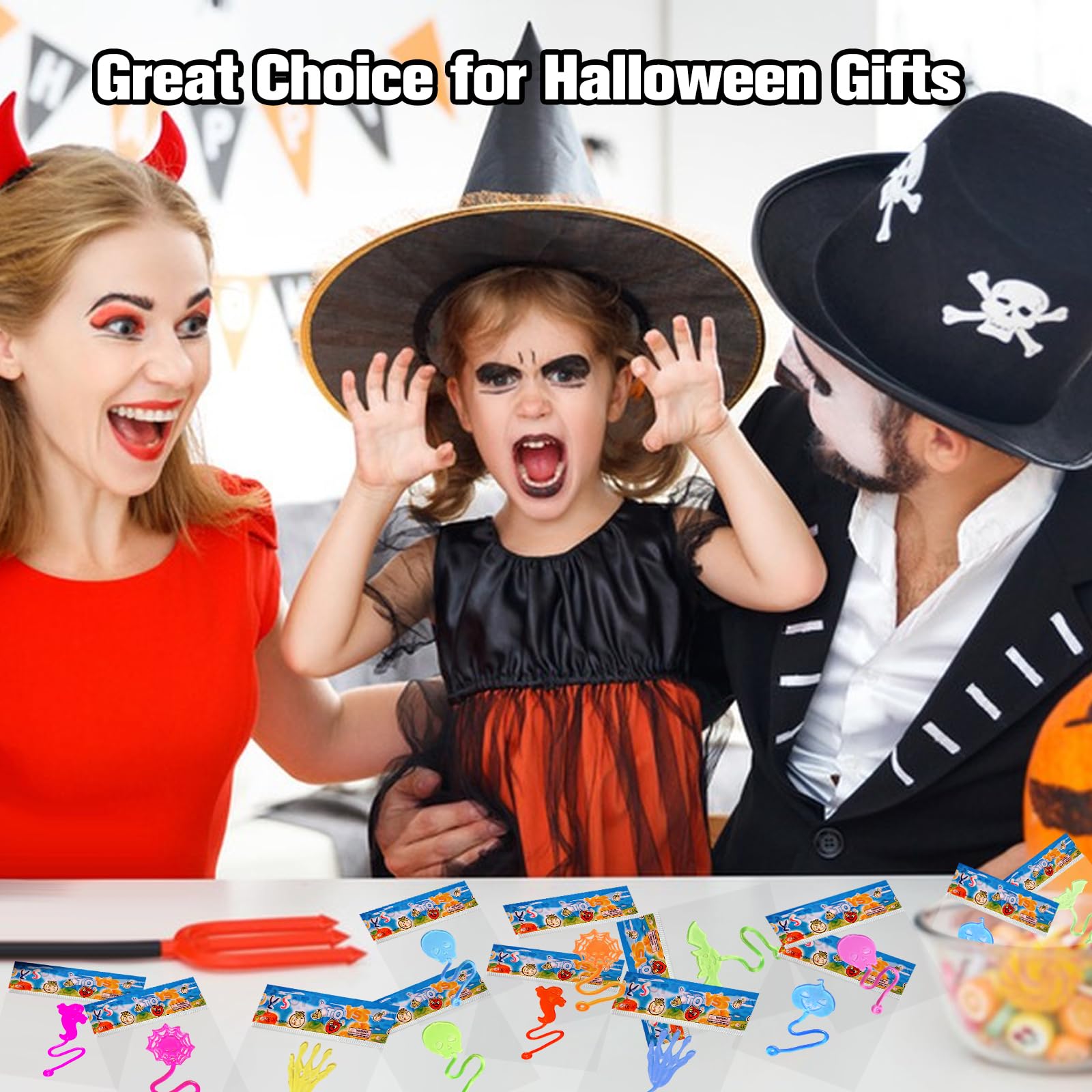 28 Pcs Halloween Sticky Hands Toys for Kids - Skull, Bat, Ghost & Pumpkin Stretchy Party Favors for Trick or Treat, Goodie Bags, Pinata Fillers & Classroom Prizes | Perfect for Halloween Parties, School Events & Festive Gift Giving