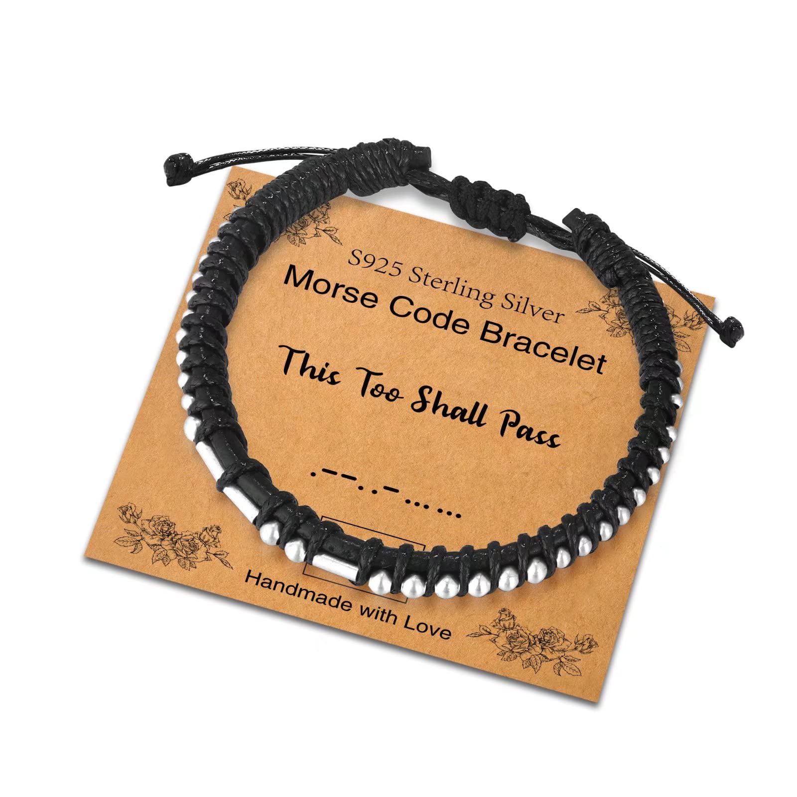 Sterling Silver Morse Code Bracelet for Women & Men - Adjustable Leather Bracelet with Inspirational Message - Unique Birthday & Friendship Gift Jewelry for Everyday Wear, Special Occasions & Meaningful Moments