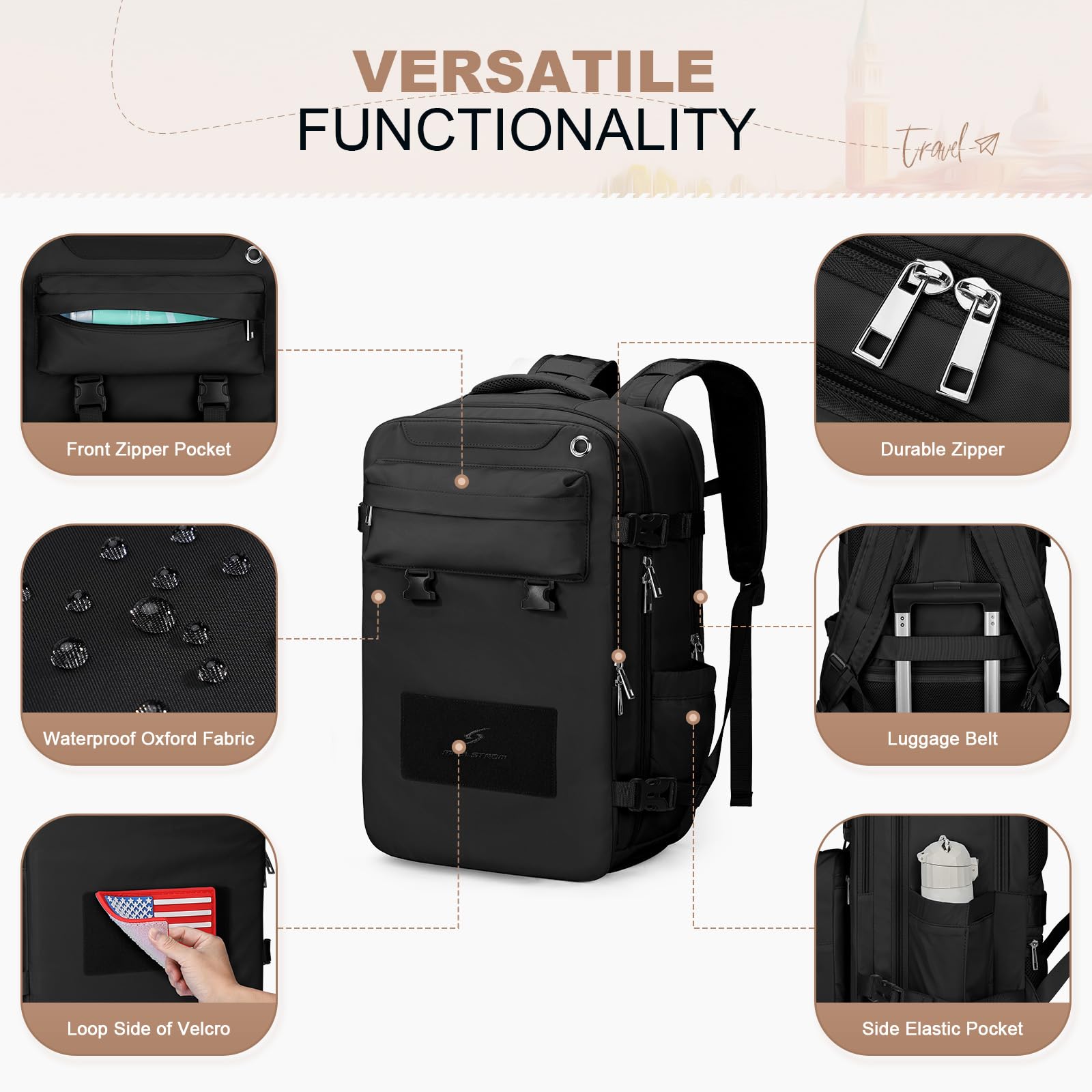Maelstrom 25L Waterproof Travel Backpack for Women & Men - 17-Inch Laptop Compartment, Detachable Crossbody Bag & Shoe Storage - Ideal for Air Travel, Commuting & Weekend Getaways