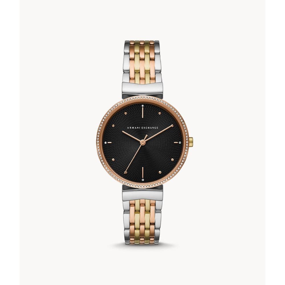 ARMANI EXCHANGE Women's Three-Hand Tri-Tone Stainless Steel Watch - Stylish Accessory for Work, Party & Everyday Wear