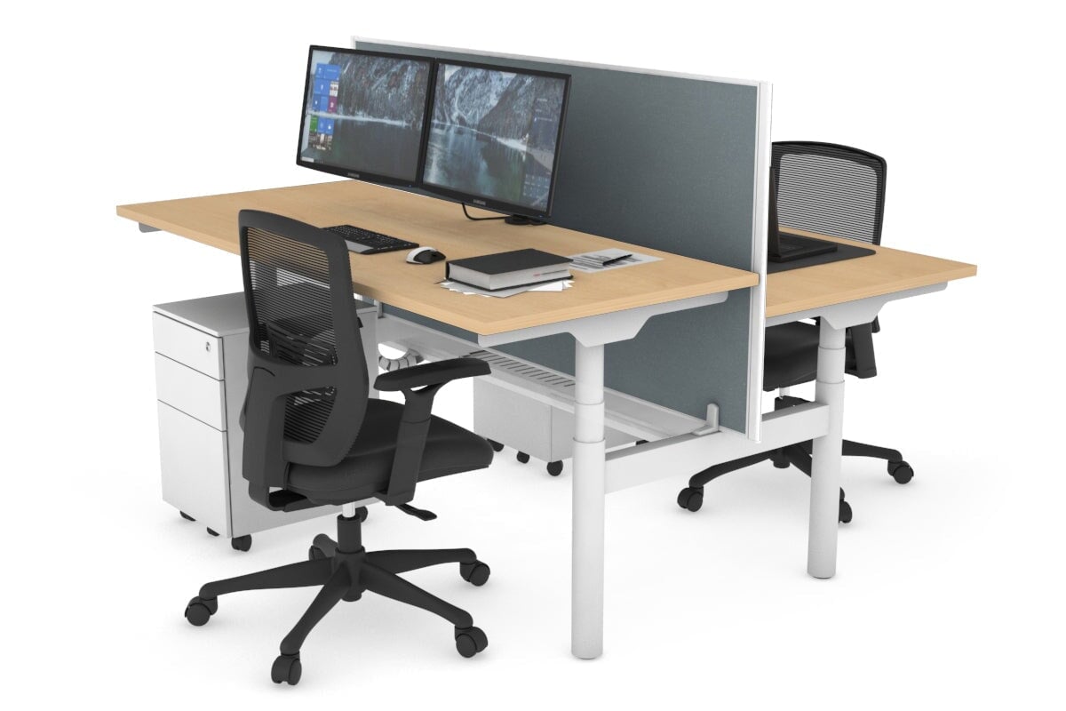 Flexi Premium Height Adjustable 2-Person H Bench Workstation - White Frame [1400L x 700W] for Office & Home Workspace | Ergonomic Standing Desk Solution