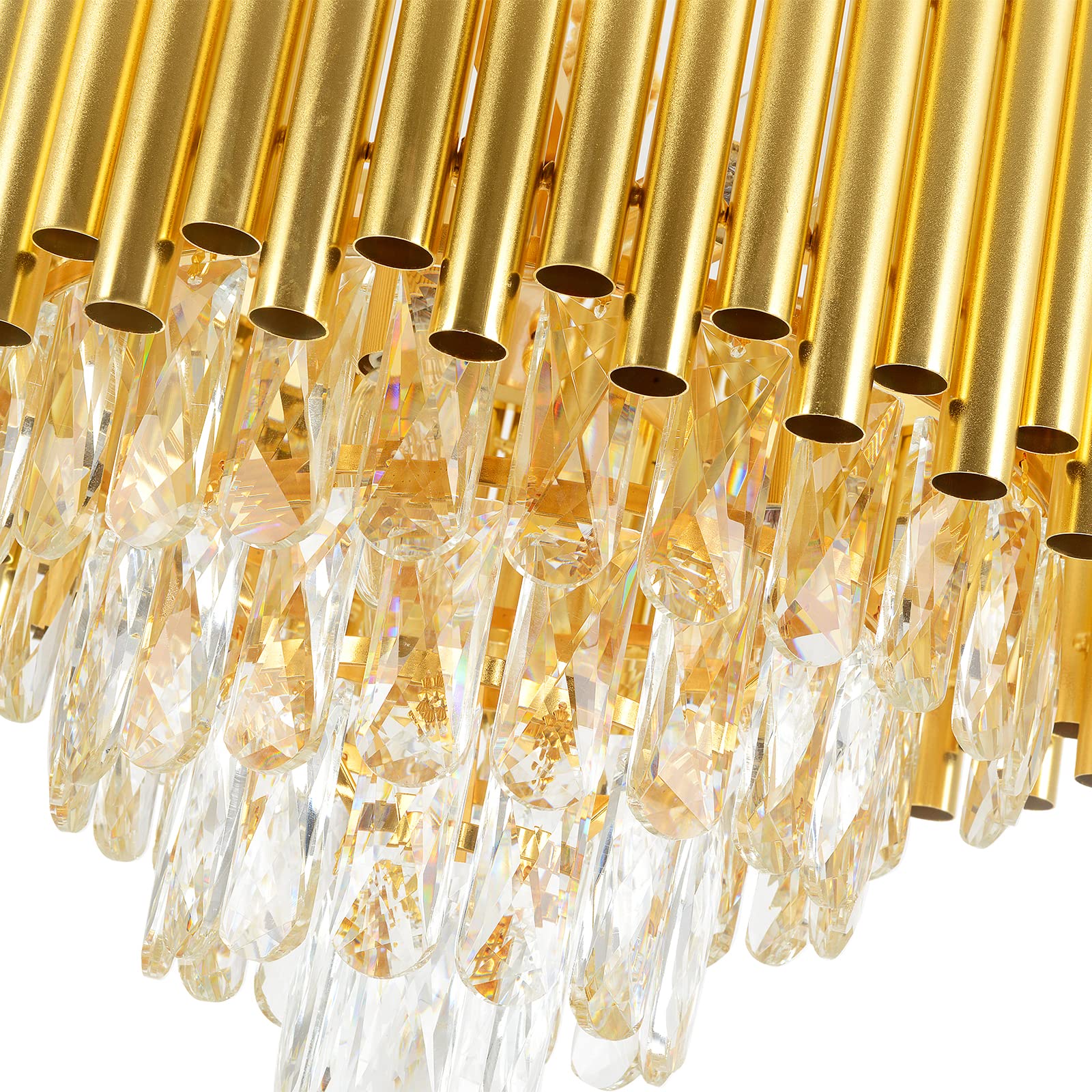 TFCFL Modern Crystal Chandelier Light - 4-Tier Raindrop Crystal Pendant Fixture, Flush Mount Ceiling Lighting for Dining Room, Living Room & Kitchen Island (E12 x 4 Lights) | Elegant Home Decor for Weddings, Restaurants & Luxury Interiors