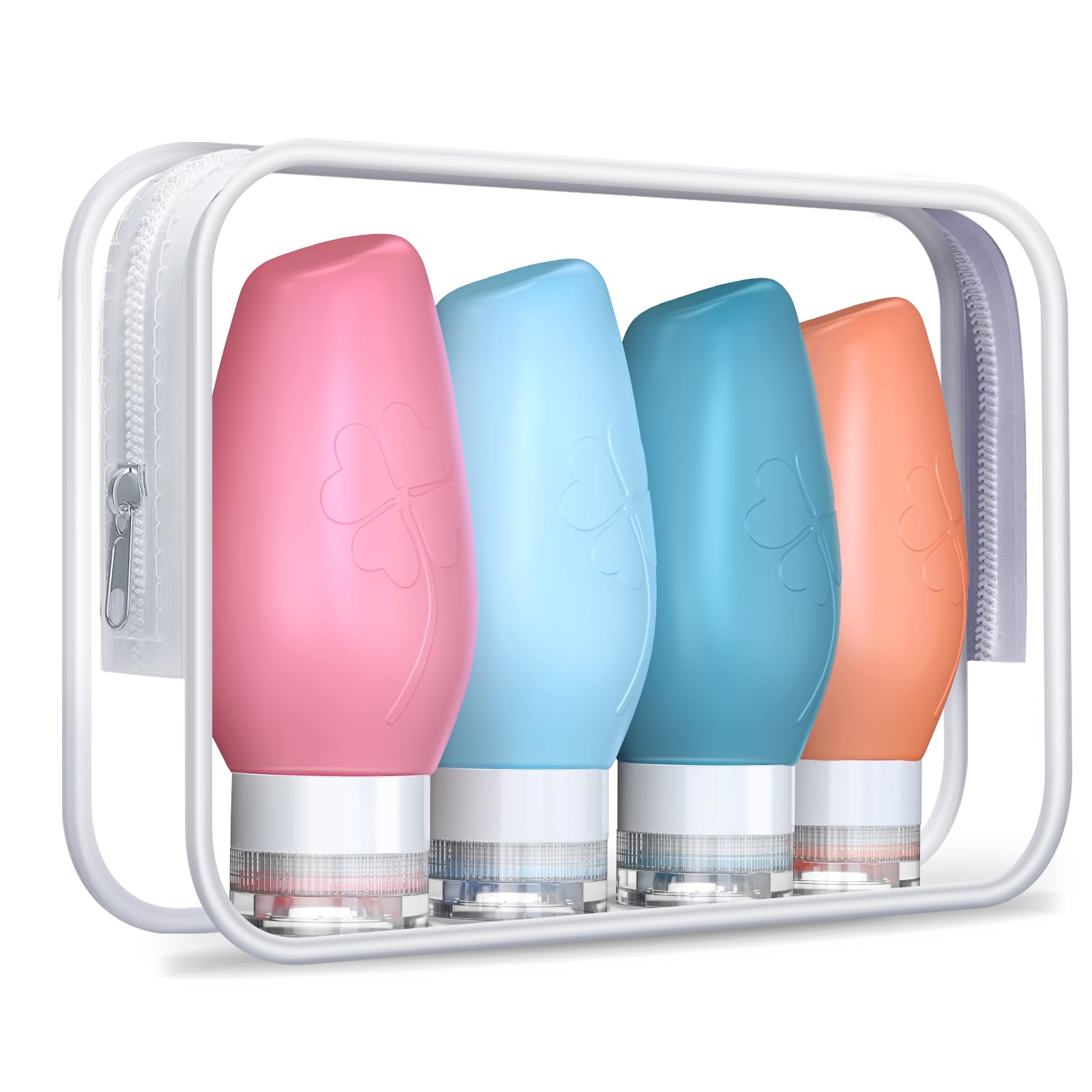 BPA Free 3oz (4 Pack) Leak Proof Silicone Travel Bottles for Toiletries - Squeezable TSA Approved Containers for Shampoo, Lotion & Cosmetics | Perfect Travel Essentials for Women, Men & Carry-On Luggage | Ideal for Airplane Trips, Gym Bags & Vacation Packing