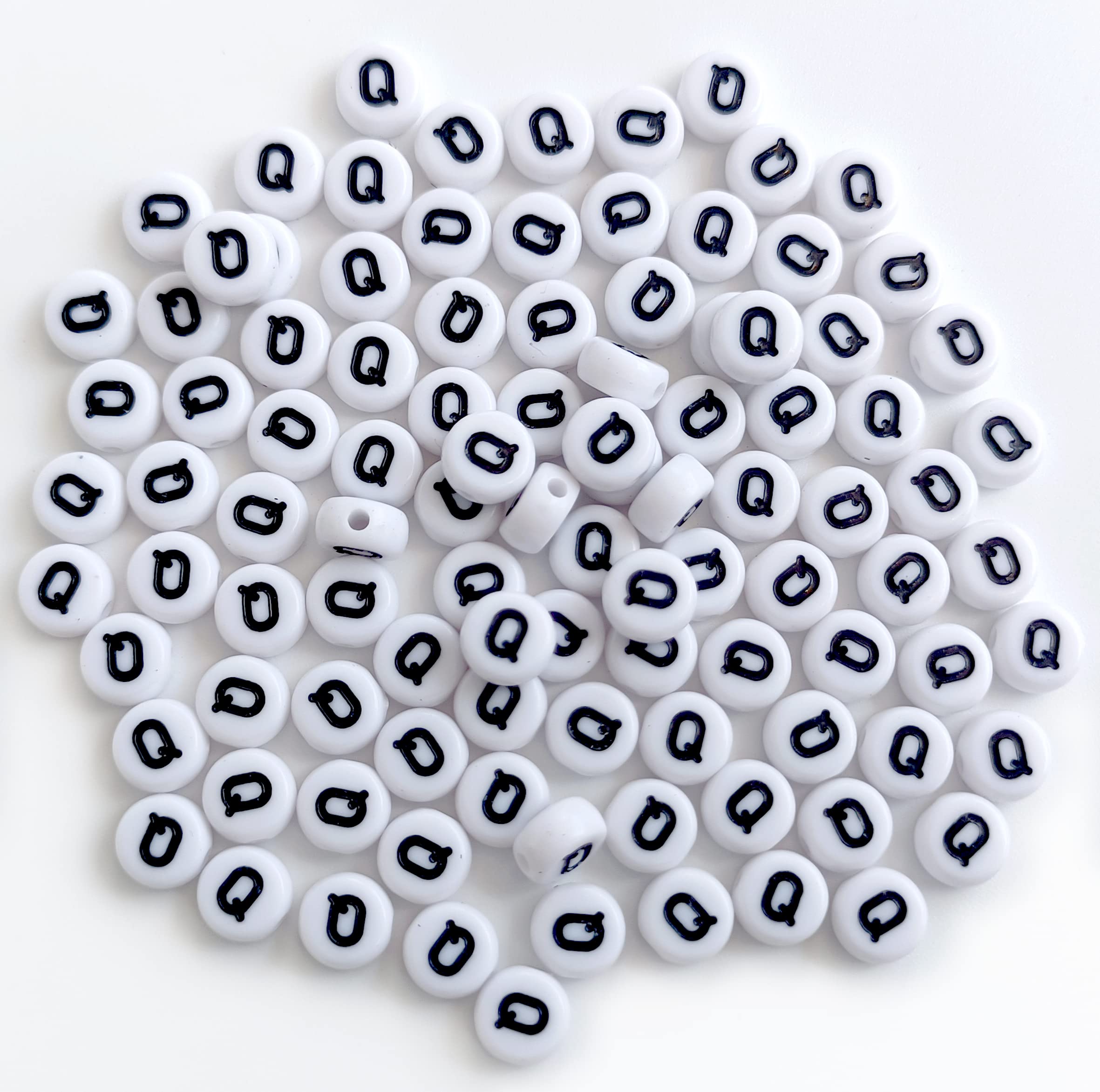 100PCS White Round Acrylic Alphabet Beads Letter Q - 4x7mm DIY Jewelry Making Supplies for Bracelets, Necklaces, Keychains - Perfect for Crafts, Gifts & Personalized Accessories
