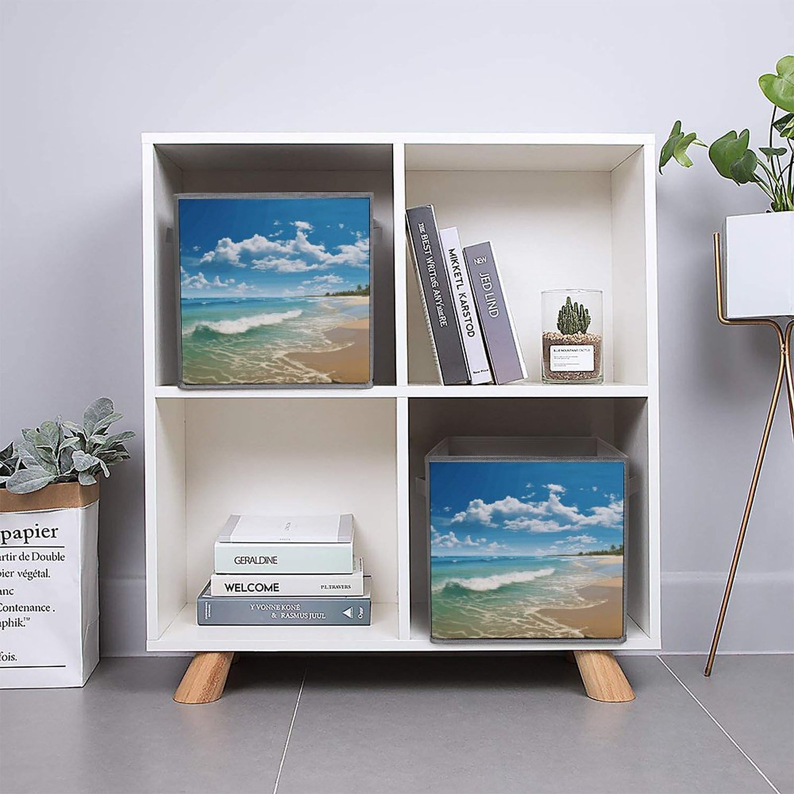 2PCS Foldable Storage Bins - Sandy Beach Printed Large Capacity Storage Boxes with Handles for Playroom, Office & Home Organization | Perfect for Toys, Books, Clothes & Household Items Storage