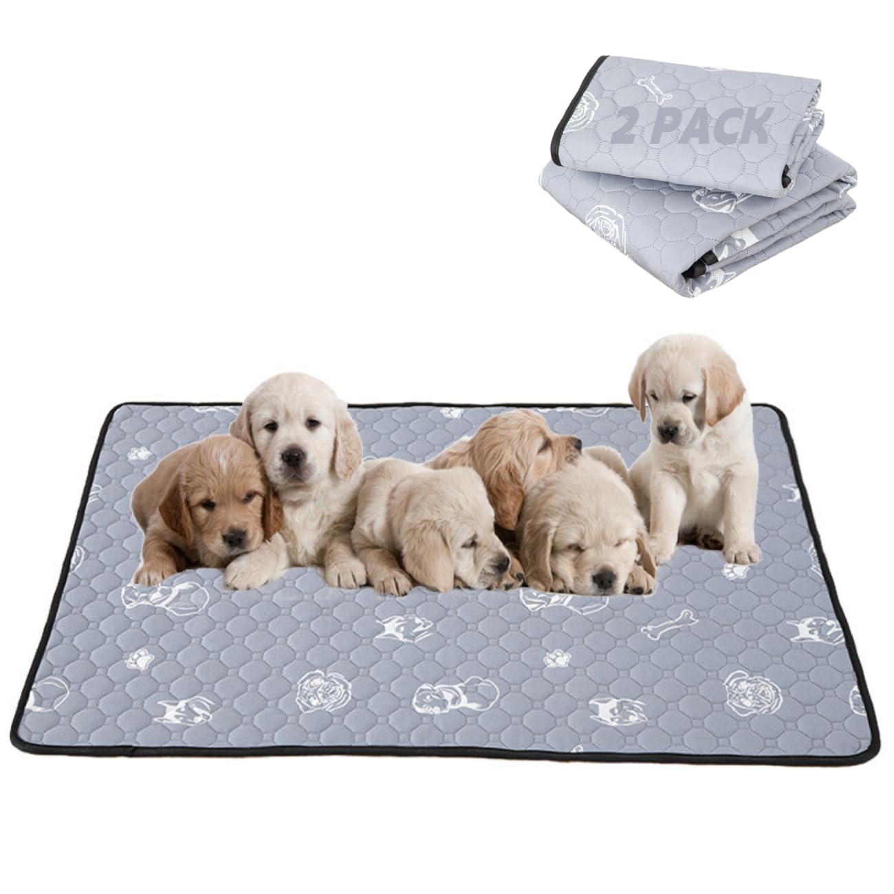 2 Pack Washable & Waterproof Dog Pee Pads - XL Reusable Puppy Training Mats with Non-Slip Backing for Crate, Playpen & Potty Training - Ideal for Housebreaking, Whelping & Pet Accidents