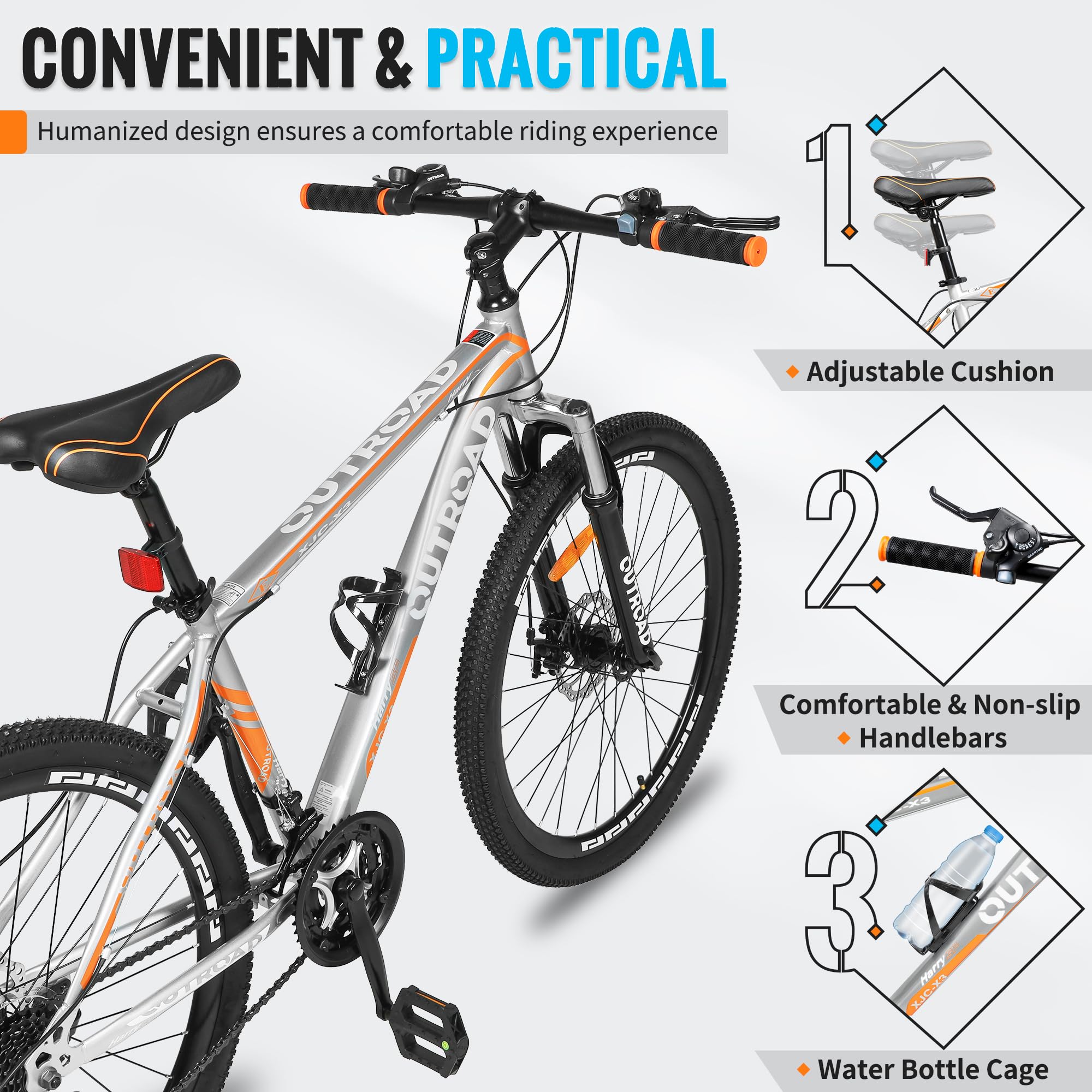 26 Inch Mountain Bike for Adults - Lightweight Aluminum Frame, 21-Speed Gears & Dual Disc Brakes with Lock-Out Suspension Fork - All-Terrain Bicycle for Men & Women - Perfect for Trail Riding, Commuting and Outdoor Adventures