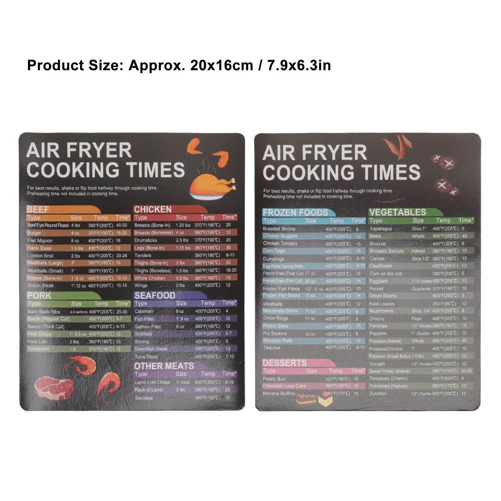 Air Fryer Magnetic Cheat Sheet Set - Cooking Times Chart & Recipe Guide | Perfect for Air Fryer Oven, Cooking Pot & Kitchen Appliances | Quick Reference for Meat Temps & Easy Meal Prep