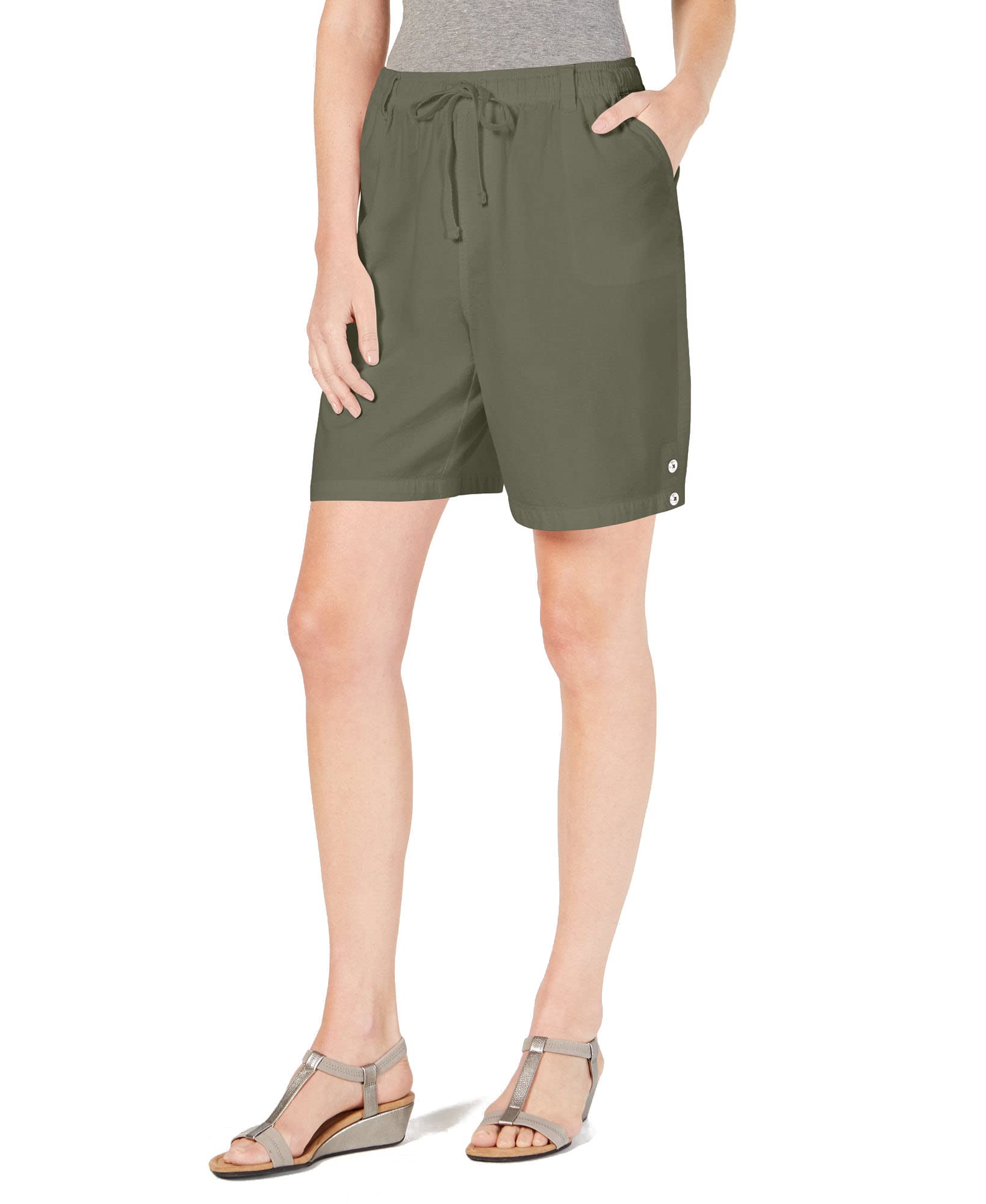 Karen Scott Women's Green Drawstring Shorts with Pockets - Petite PS Size - Perfect for Casual Wear, Summer Outfits & Beach Vacations