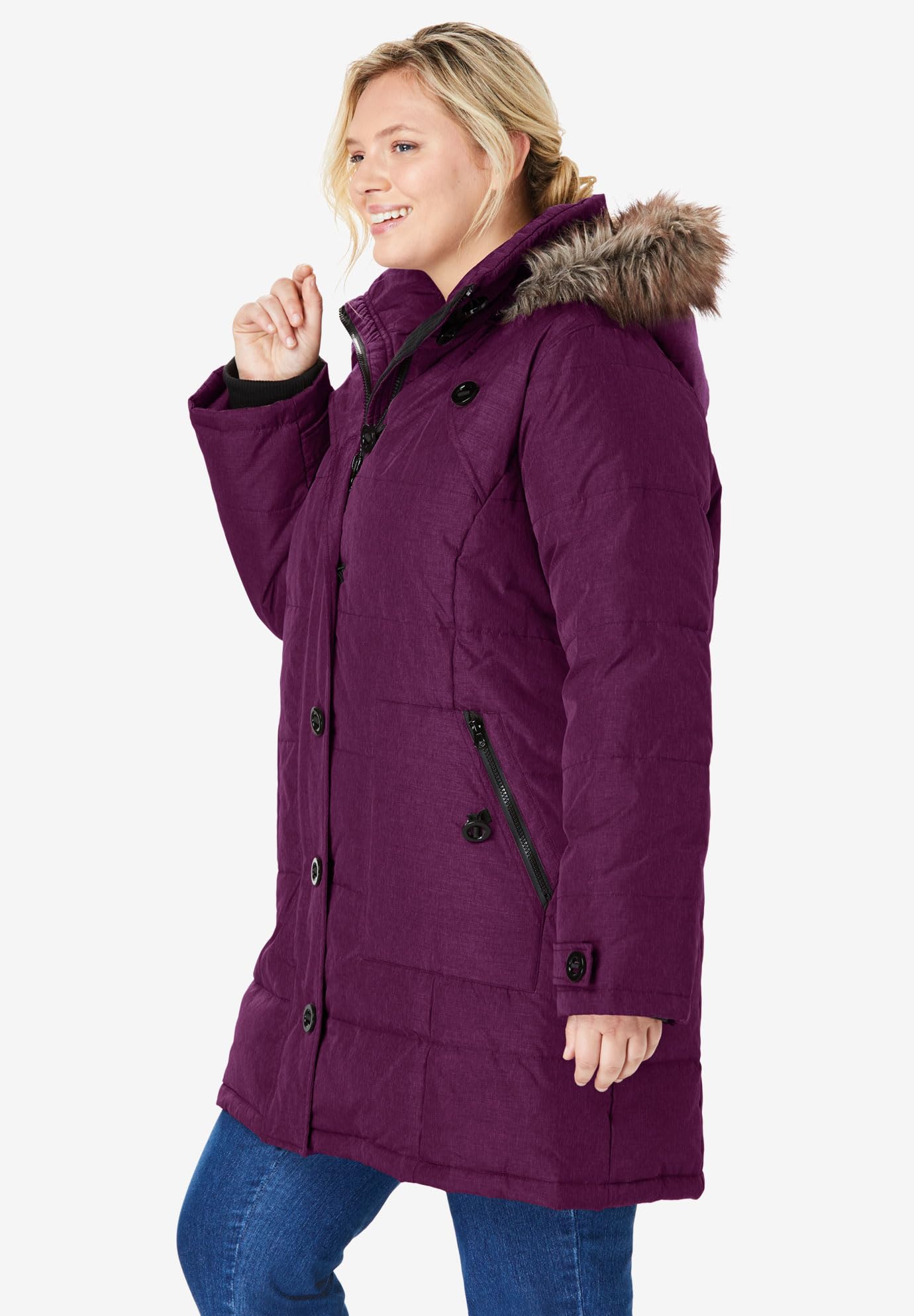 Woman Within Women's Plus Size Heathered Down Puffer Coat - Warm Winter Jacket for Cold Weather, Outdoor Activities & Casual Wear