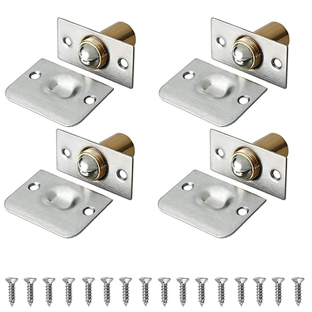 Stainless Steel Adjustable Door Ball Catch 4 Pack - Brushed Satin Finish for Closet, Cabinet & Kitchen Doors | Secure & Smooth Closing Hardware | Perfect for Home, Office & RV Use