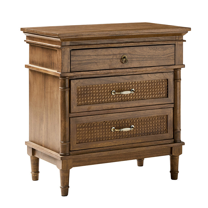 Emilio 3-Drawer Solid Wood Nightstand with USB Charging Port - Modern Bedside Table for Bedroom, Living Room & Office - Perfect for Charging Devices & Storage
