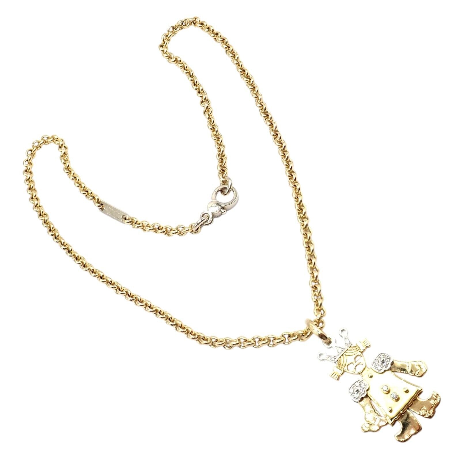 18K Yellow & White Gold Diamond Queen Pendant Necklace for Women | Luxury XL Link Chain with Animated Design | Perfect for Parties, Weddings & Special Occasions