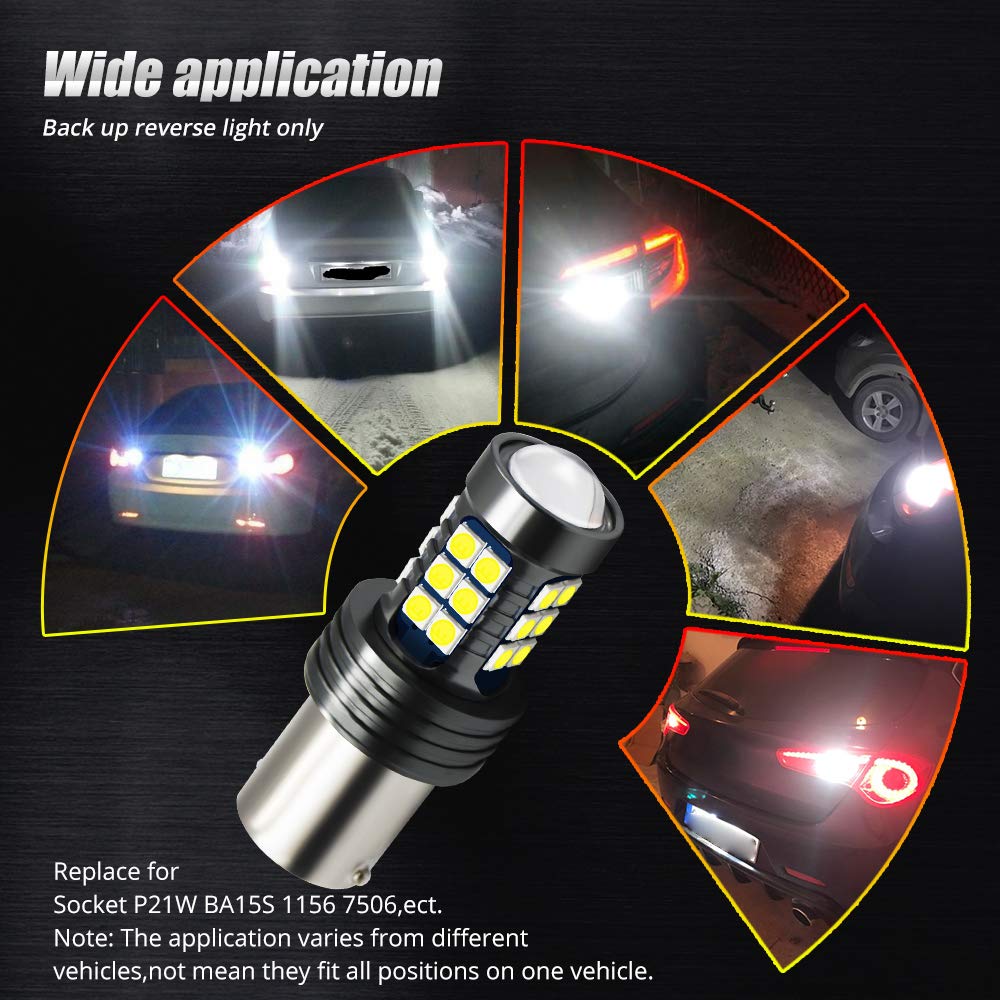9-36V BA15S LED Bulbs 27-SMD 3030 Chip Super Bright 1156 1141 1003 1073 7506 LED Lamps - Xenon White (2-Pack) for Backup Lights, Reverse Lights, Brake Lights, Tail Lights, RV Lights - Perfect for Trucks, Trailers, Boats and Automotive Lighting Upgrades