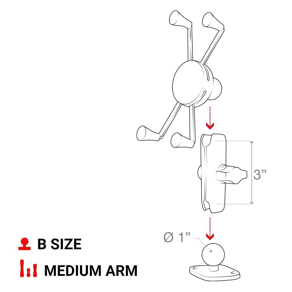 RAM Mounts X-Grip Large Phone Mount with Diamond Base RAM-B-102-UN10U & Medium Arm - Secure Phone Holder for Car, Motorcycle, and Bike