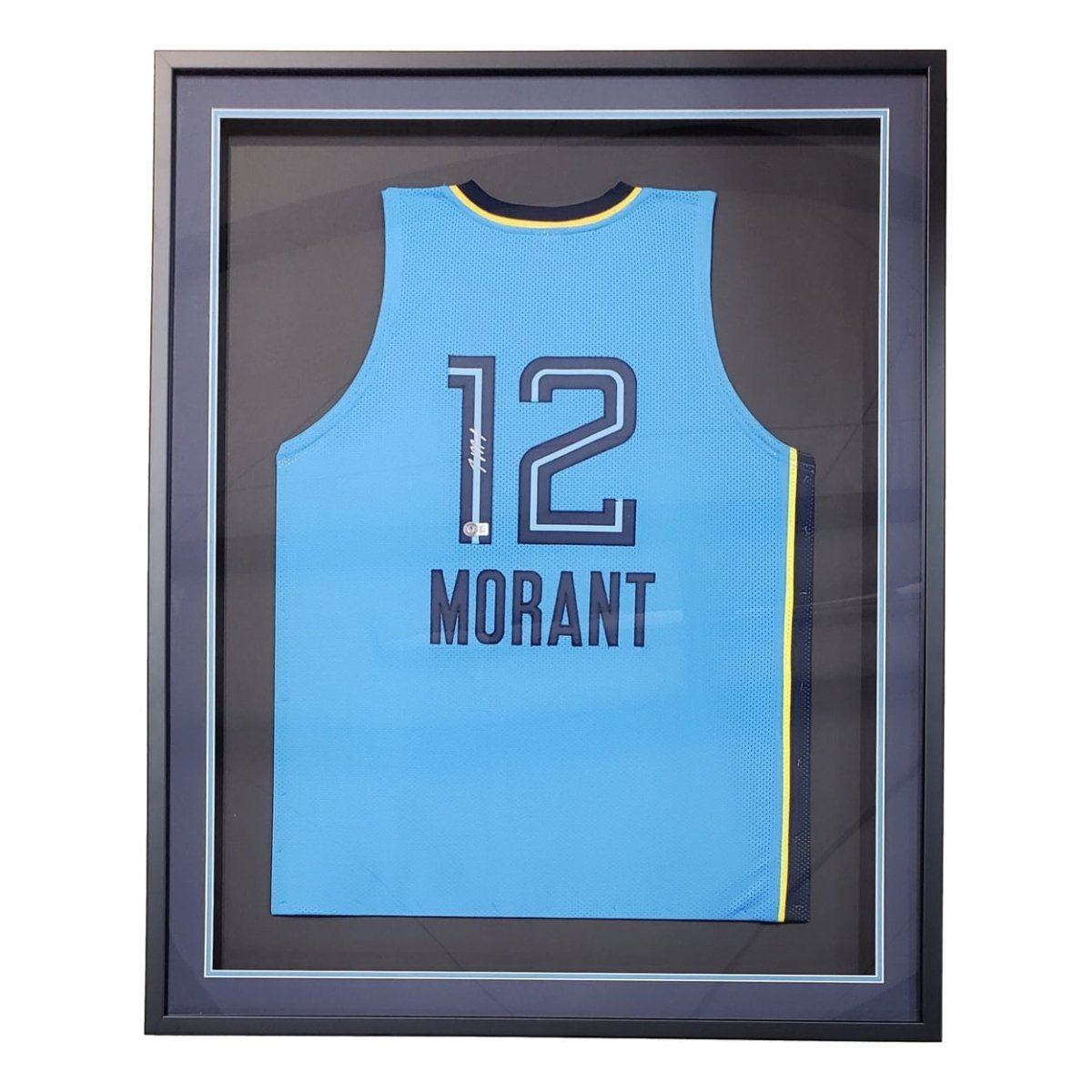 Authentic Ja Morant Memphis Grizzlies Signed Framed Light Blue Basketball Jersey - Limited Edition Collectible for Sports Memorabilia Fans & Home Decor