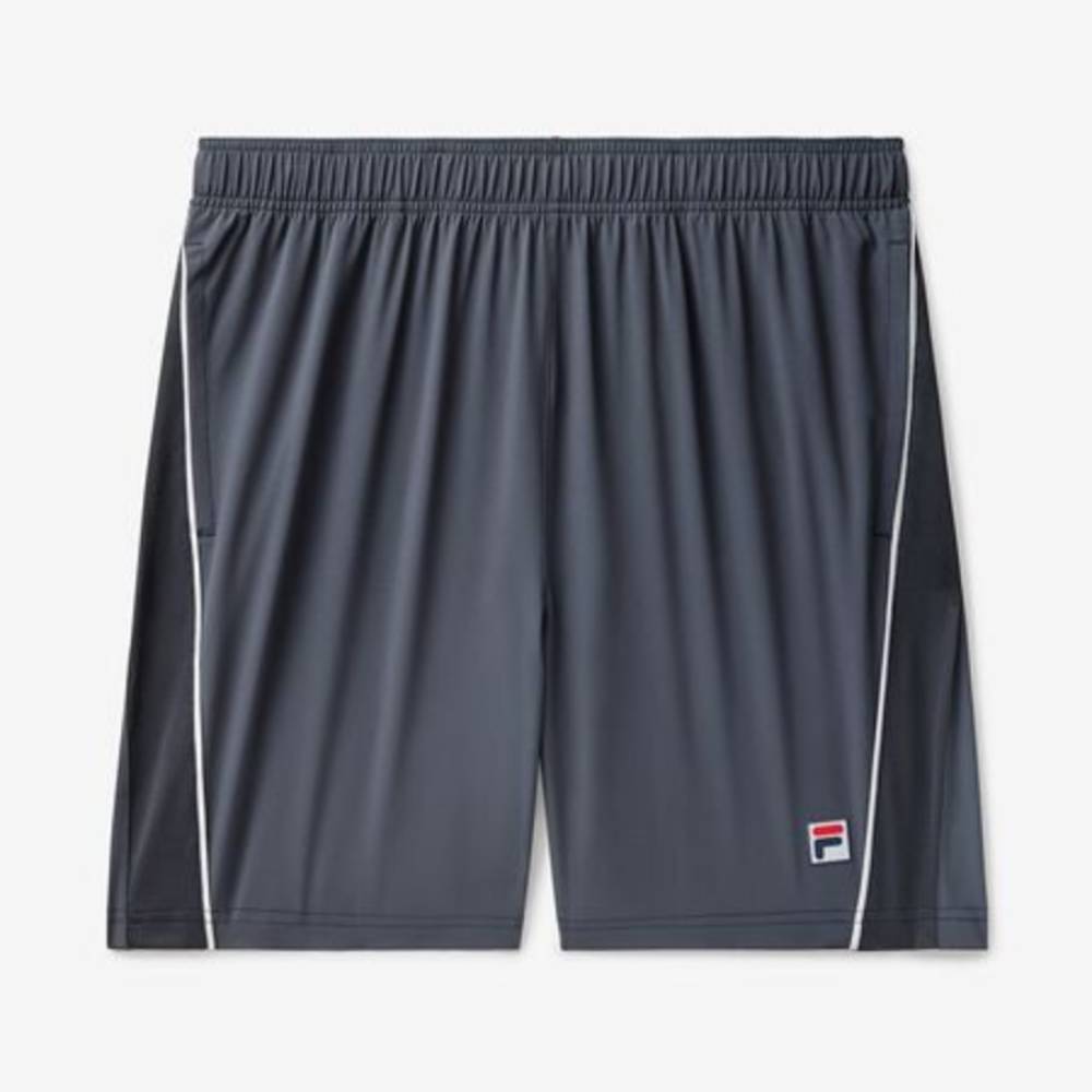 Fila Men's Piped Stretch Woven Shorts - Comfortable Athletic Casual Shorts for Men (Ebony/White) | Perfect for Gym, Running, Workout & Summer Outdoor Activities