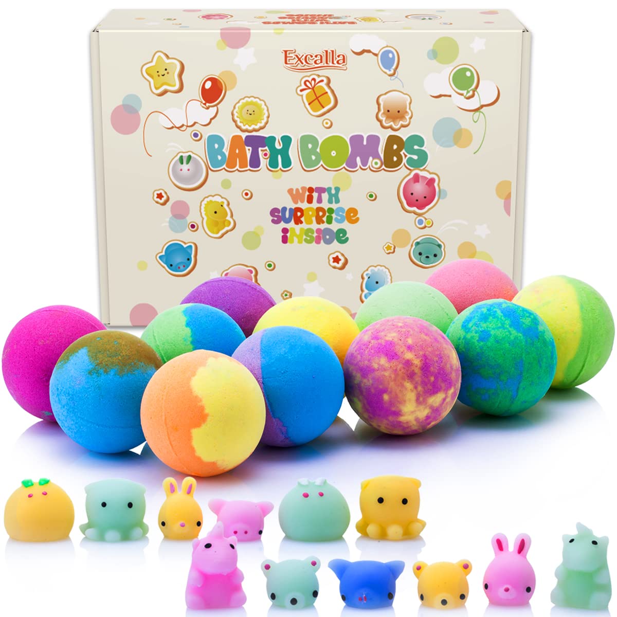 Kids Bath Bombs with Surprise Toys Inside - 12 Pack Vegan Bubble Bath Fizzies for Girls & Boys | Essential Oil Spa Gift Set for Dry Skin Moisturizing | Perfect for Birthday Gifts, Relaxing Bath Time & Sensory Play