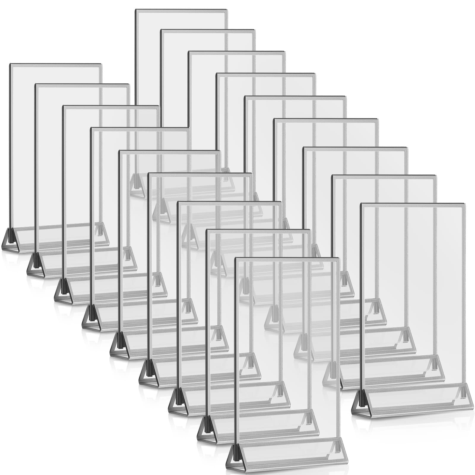 Yalikop 18-Piece Acrylic Table Number Holders - 5x7 Inch Double-Sided Clear Photo Frames for Wedding, Party & Event Decor (Silver) | Perfect for Table Numbers, Menus & Place Cards