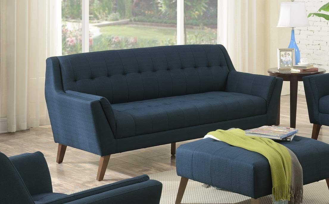 Wallace & Bay Browning Sofas - Blue Velvet Upholstered Modern Living Room Couch for Home, Office, and Lounge Comfort