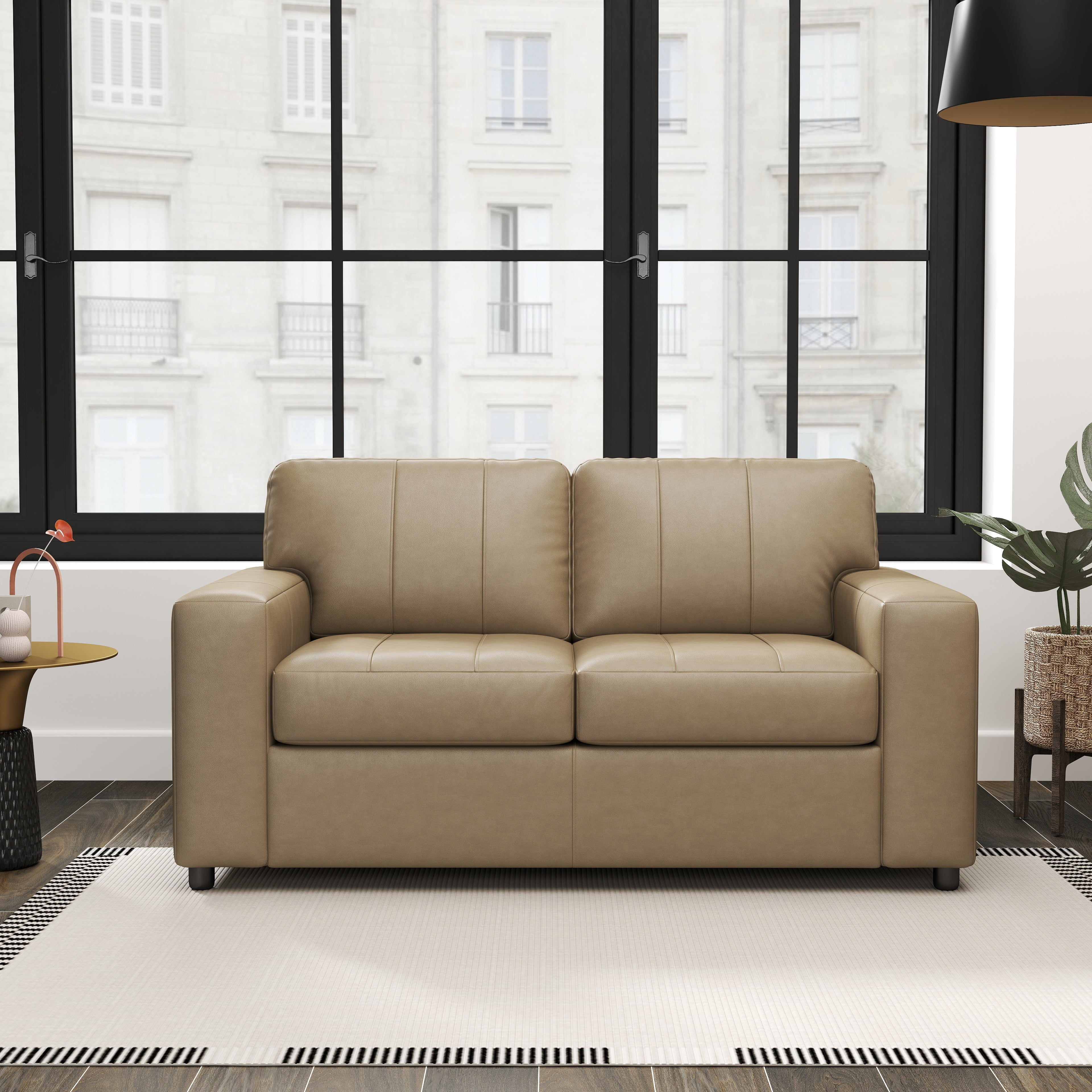 Roundhill Furniture Sakan Genuine Leather Upholstered Loveseat Sofa - Modern Two-Seater for Living Room, Lounge & Office
