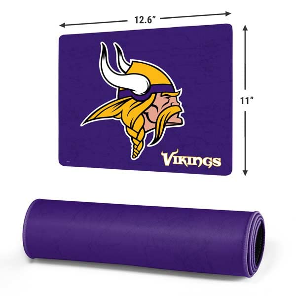 Skinit Small Gaming Mouse Pad - Officially Licensed NFL Minnesota Vikings Distressed Design | Non-Slip Rubber Base, Stitched Edges & Waterproof Surface | Perfect for PC, Laptop & Office Workstations | Ideal for Gamers, Students & Professionals