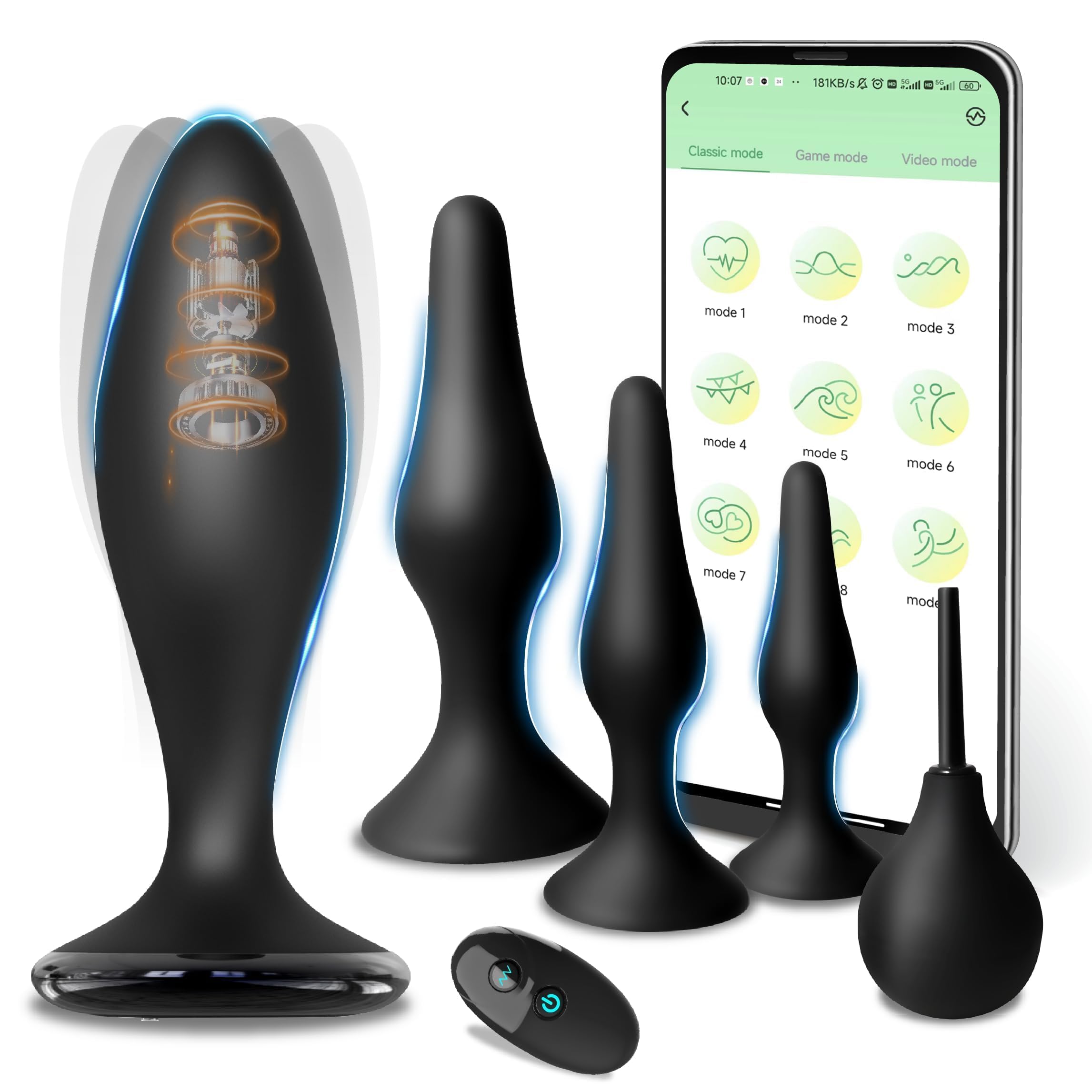 Premium Silicone Anal Plug Vibrator Set - 5PCS Remote & APP Controlled Anal Training Kit with 9 Vibration Modes, Prostate Massager & Anal Beads for Women, Men & Couples | Perfect for Solo Play, Couples Intimacy & BDSM Exploration